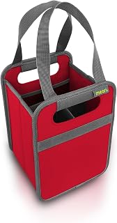 Meori Collapsible Drink Tote Bag, 4 Bottle Bag, Tear-Resistant Reusable Drink Carrier, Foldable Portable Carrier, Gift for Wine Lovers, Hibiscus Red