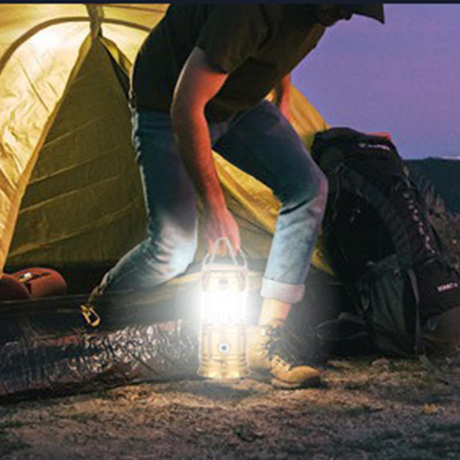 Lanterna solare da campeggio ricaricabile a LED, portatile, pieghevole, a sospensione, con 3 modalità, lampada impermeabile per esterni, per campeggio, escursionismo, viaggi, emergenza power bank