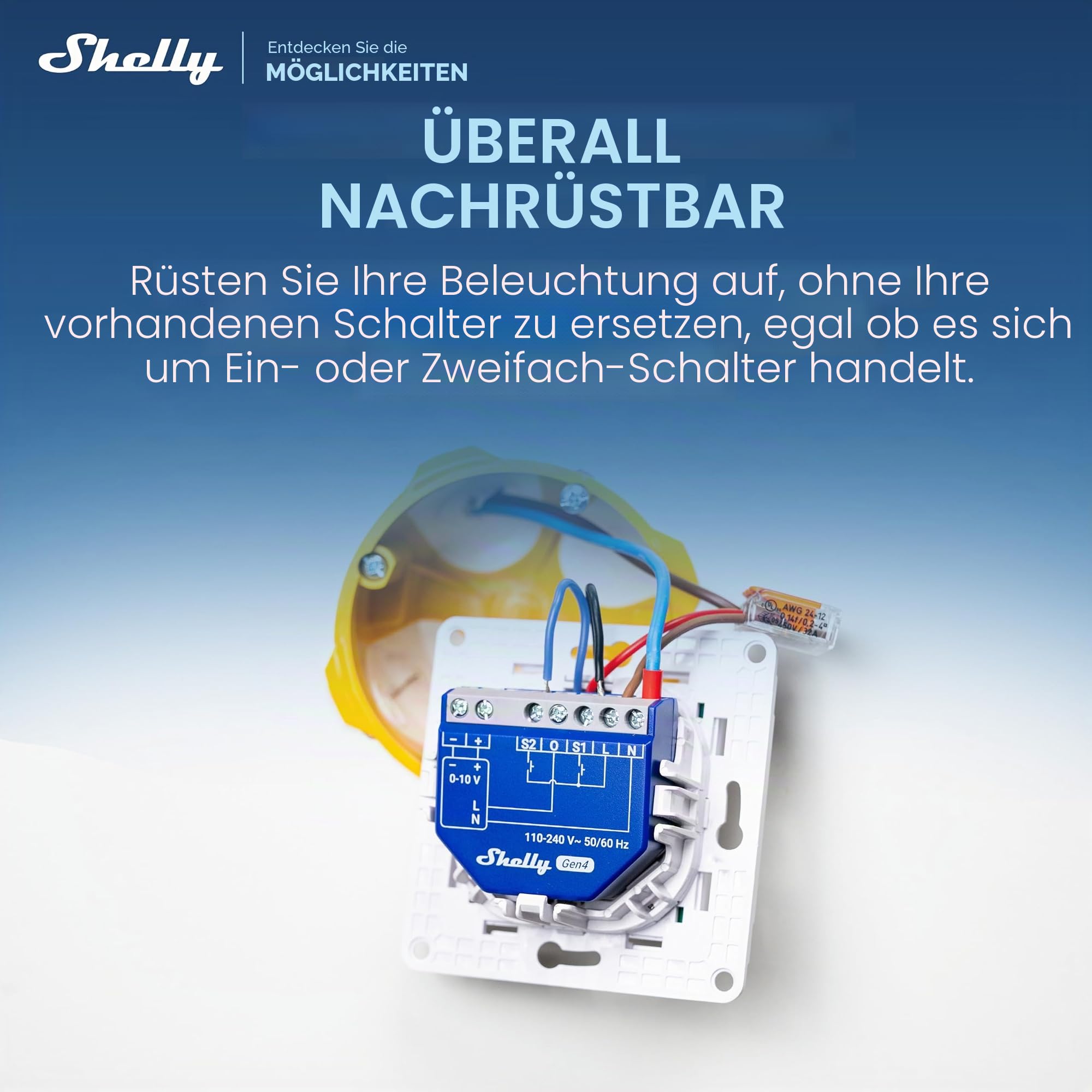 Shelly Dimmer 0/1-10V PM Gen4 – WLAN Smart LED Dimmer Schalter, 0–10V & 1–10V Lichtsteuerung, Unterputz, Leistungsmessung, Zigbee, Matter, Home Assistant, Alexa & Google