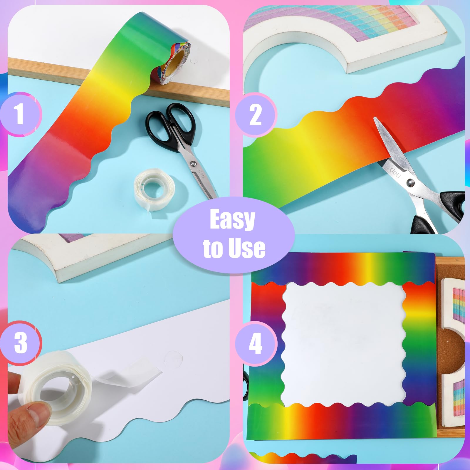 1 Roll/26ft Bulletin Board Border Decorations - Rainbow Crayon Border Trim For School Classroom Chalkboard Bulletin Board Wall Window Door Decor School Supplies Back To School P 107565521