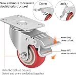 3 Inch Industrial Heavy Duty Swivel Caster Wheels with Brake,Set of 4 Safety Locking Casters,Load 1600lbs,Premium Polyurethane Wheels for Table, Trailer, Saw Table, Stage Toolbox, Bed, Corn Board