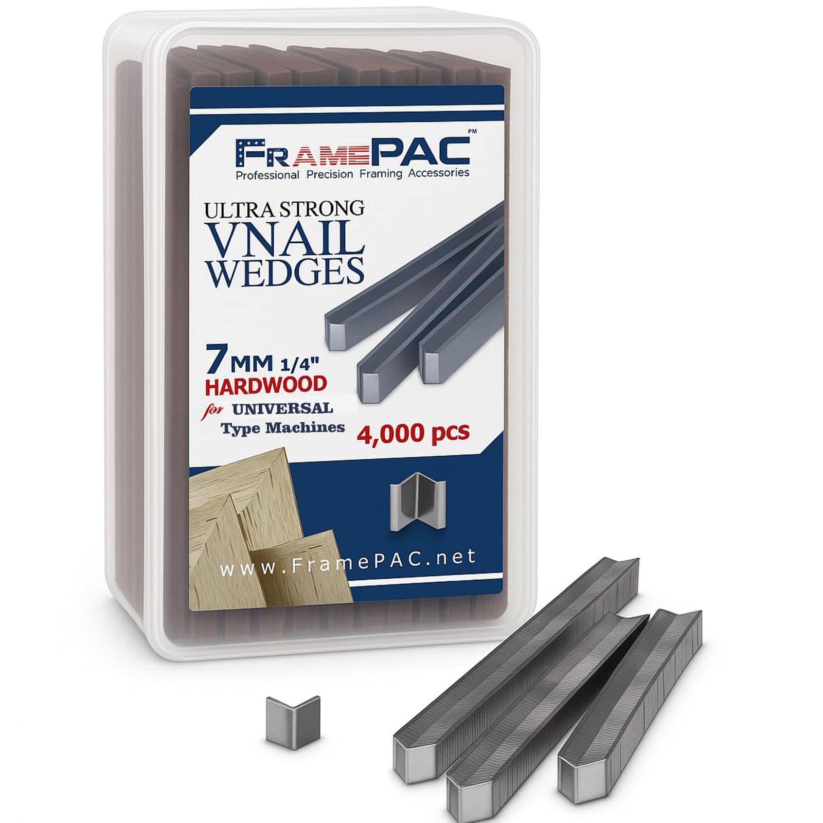 V Nails for Picture Frames Hardwood Universal (UNI) 7mm (1/4 Inch) [4000 V-Nail Pack, Stacked] - (for use in Automatic V Nailer for Picture Framing, Automatic V Nailer for Picture Frames)