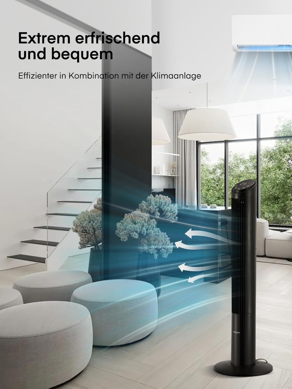 Turmventilator sehr Leise (<32dB) - 102cm Ventilator mit Kühlung - Turmventilator mit Fernbedienung- Simulierte Meeresbrise, 12 Stufen & Schlafmodus - Ventilator für Schlafzimmer/Wohnzimmer (Schwarz)