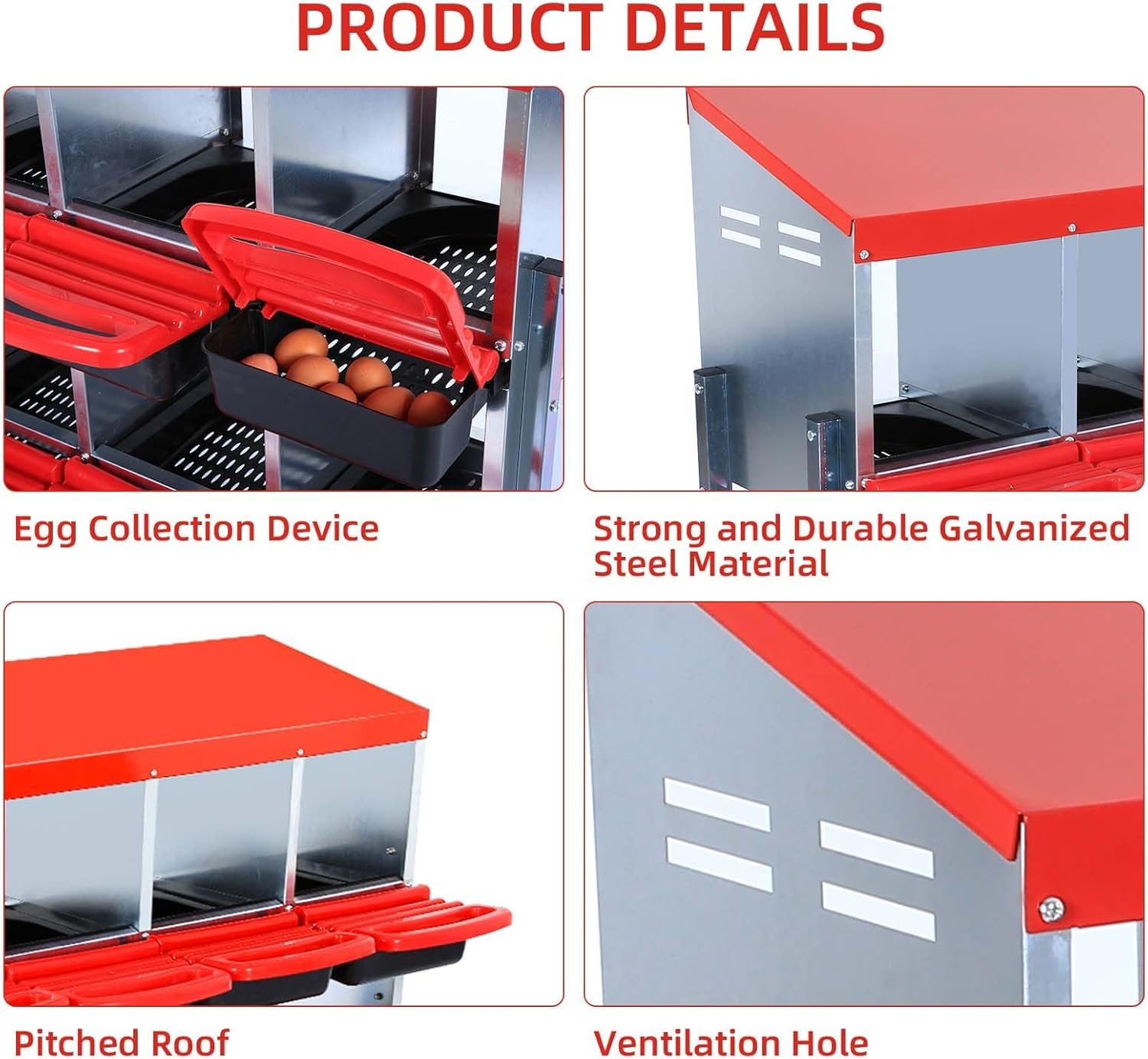 Chicken Nesting Boxes for Chickens,3 Compartment Metal Roll Away Nest Box for Chicken Coop,Chickens Laying Egg, Lid Cover to Protect Eggs,Easy Egg Collection,Hen Roosting Boxes - 5