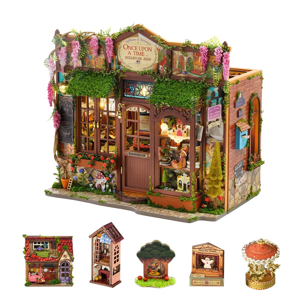 Miniaturowy zestaw do budowania domku dla lalek, mini bajkowy sklep, puzzle w skali 1:24, meble sklepowe, akcesoria i oświetlenie LED, kreatywna przestrzeń, prezent urodzinowy dla chłopców i