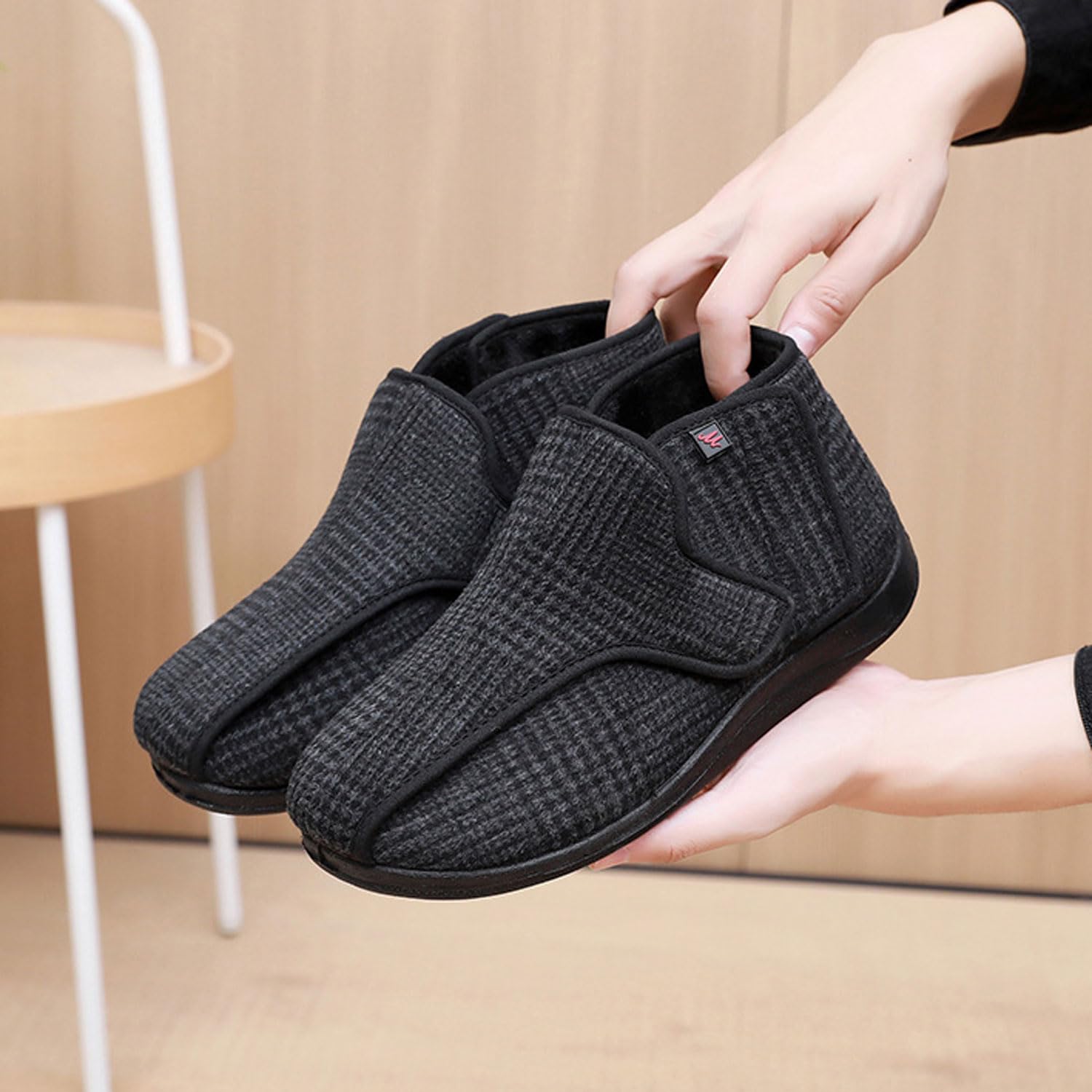 Generisch Diabetiker Schuhe Winterstiefel Herren Damen Extra Weit Hausschuhe Warme Plüsch Gefüttert für Geschwollene Füße Winter Verbandschuh Klettschuhe Ödem mit Klettverschluss Verstellbare Breite