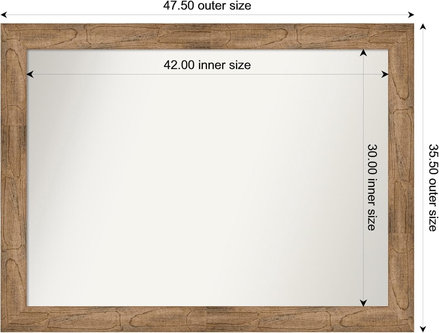 Amanti Art Brown Bathroom Mirror for Over Sink, 36x48 Custom Made Owl Brown Rectangle Vanity Mirror, Oversize Country Rustic Wood Frame, Hangs Horizonally and Vertically, Wall Decor