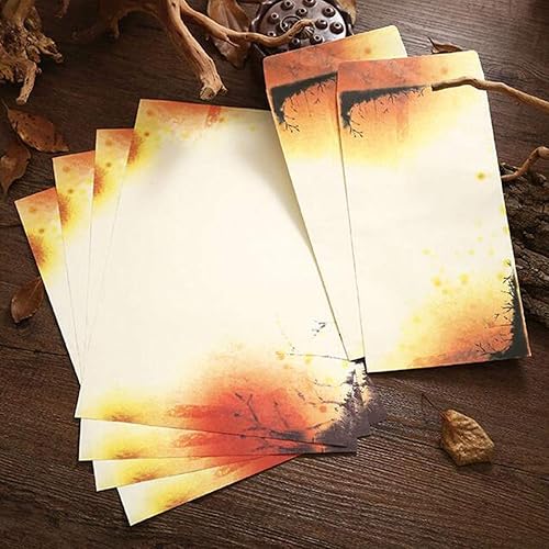 Miniatura 4 de Juego de 48 piezas de papel de papelería de escritura, 32 papeles coloridos de papelería de escritura con 16 sobres, pintura de tinta de 8 colores