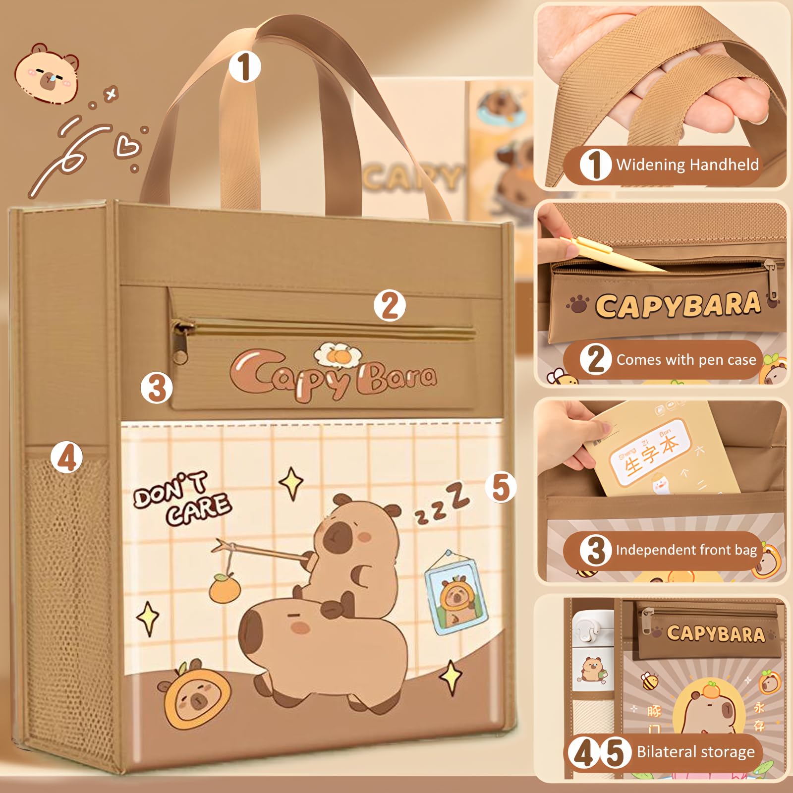 JYJLLM book Document Organizer bag Personalized School Tote with Handle File Pouch Reader (coffee), A4 compatible - Image 3