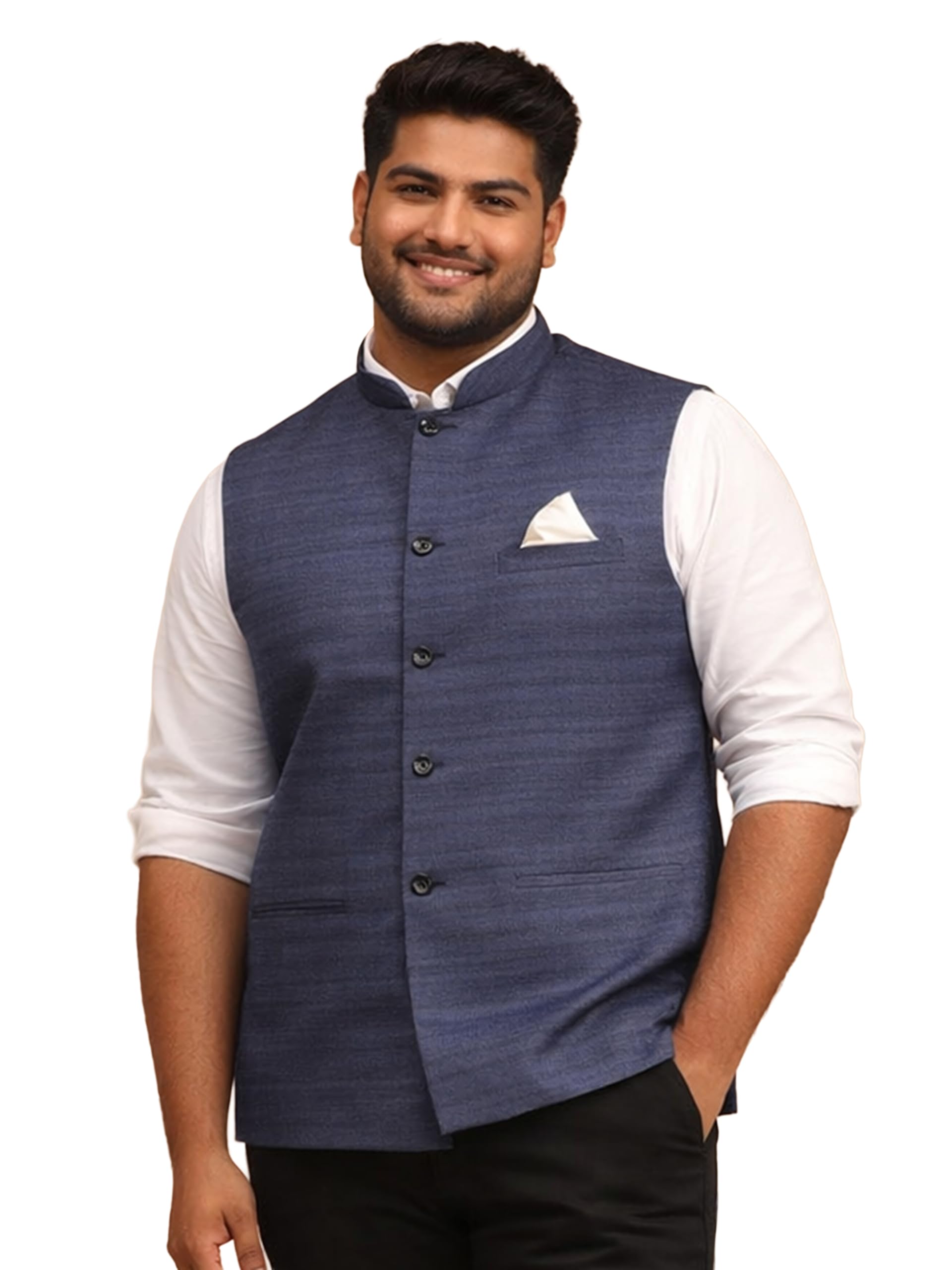 vastramay Men Blue Silk Blend Solid Nehru Jacket | Mandarin Collar | Festive, Formal & Casual Outfit-picture-34