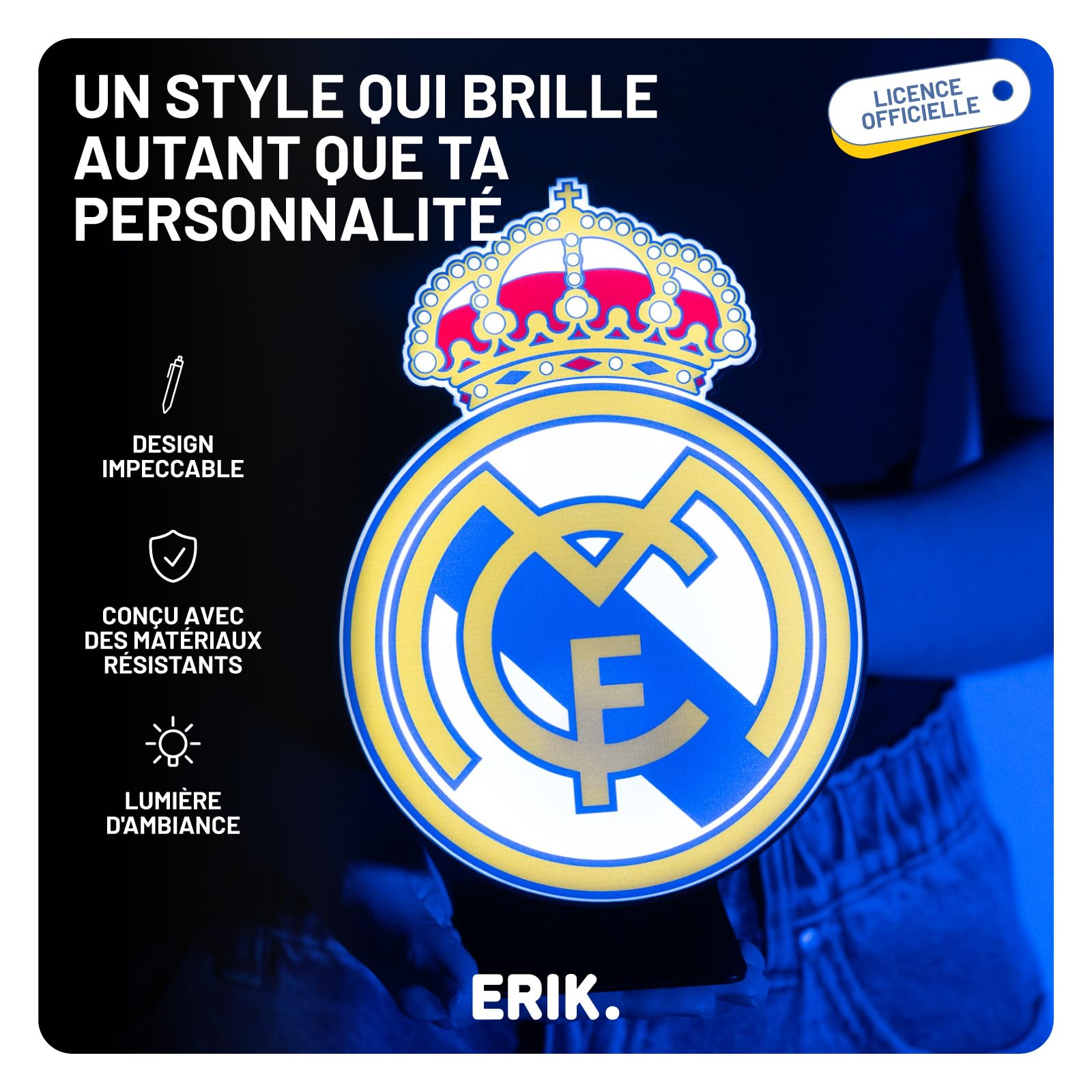Grupo Erik Cadeaux Real Madrid Enfant | Lampe Real Madrid 3D | Lampe Football Cadeau | Cadeaux pour Enfants | Produit Officiel