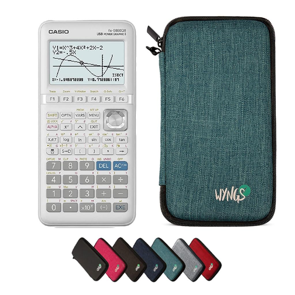 Casio fx-9860GIII avec Housse de Protection WYNGS Incluse Turquoise - Calculatrice Graphique - Pack de Base