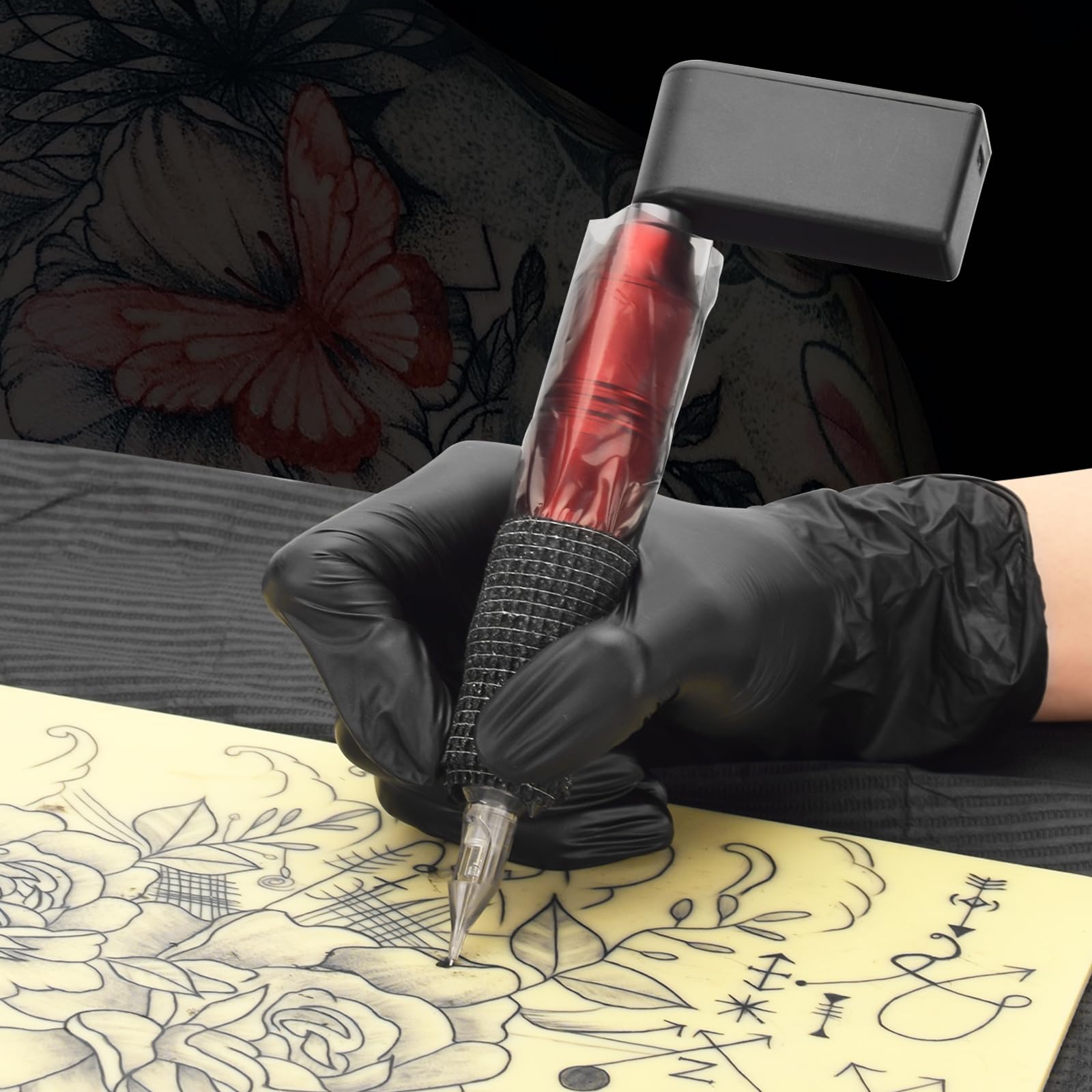 200pcs Tattoo Machine Covers with 4pcs Tattoo Grip Wrap and Tattoo Pen Holder Tattoo Grip Tape Set Tattoo Supplies (200pcs Black Tattoo Pen Bags)