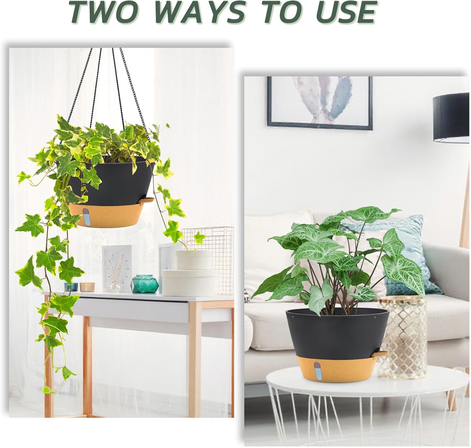 ZMTECH 12 Inch Hanging Planters for Indoor Plants, Large Self Watering Hanging Planter with Visible Water Level Window & Chain, Dark Gray Hanging Baskets for Outdoor Patio