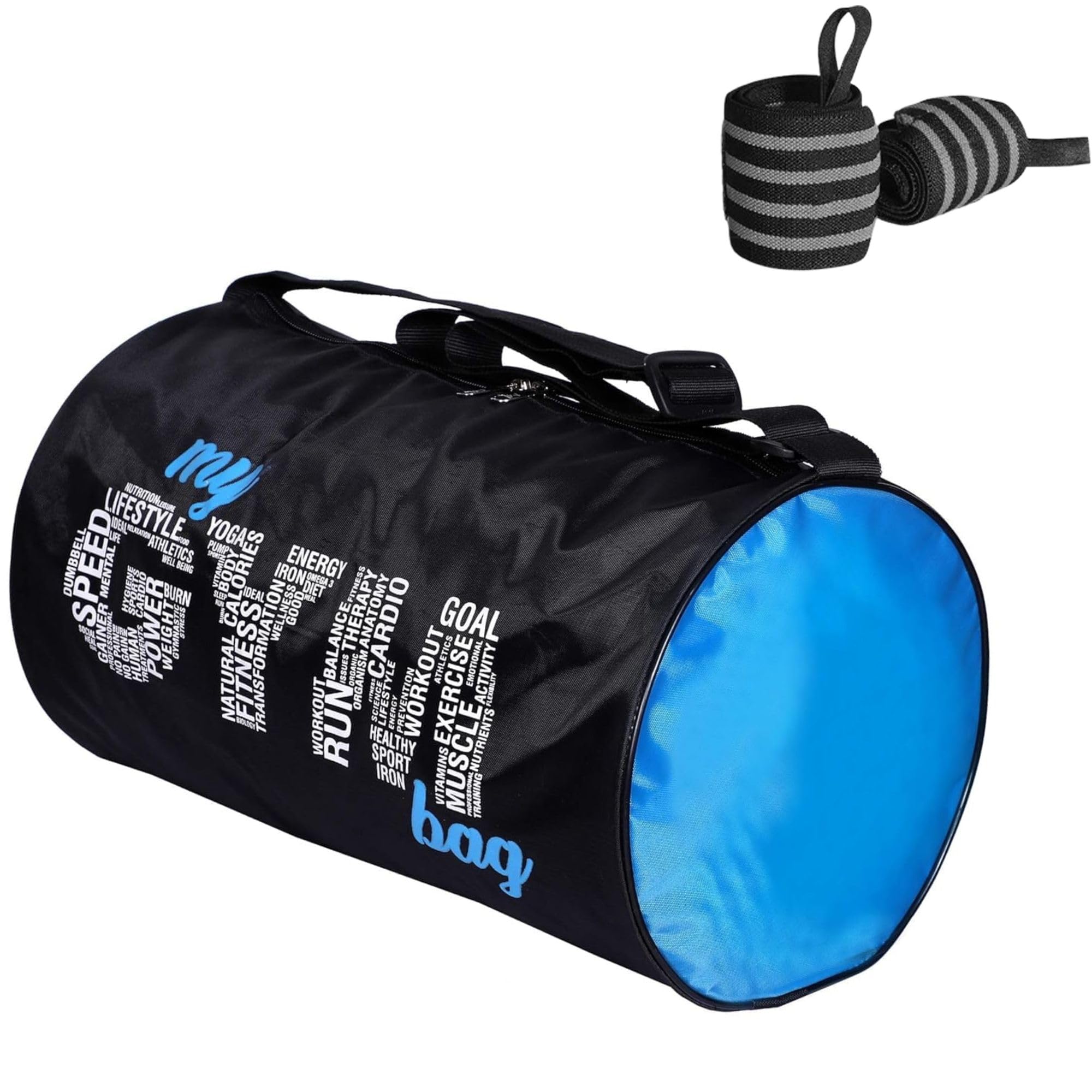 cool indians My Gym Bag Combo (Pack of 2) 20L Gym Bag Gym Duffel Bag with Shoulder Strap for Men's & Women's with Wrist Support Band for Daily Exercise., 23 Cm 4 line Wrist Band (Black)-picture-19