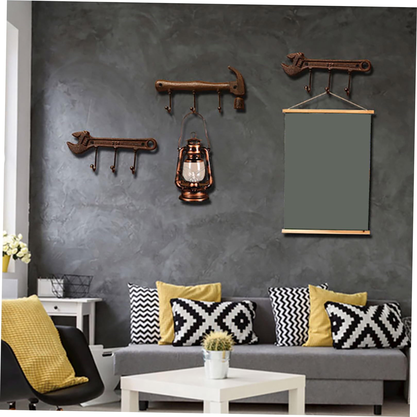 Gancio a Parete in Ferro Stile Industriale Americano, Set da 2 Ganci Appendiabiti a Forma di Martello e Chiave Inglese, Portaoggetti Decorativo per Soggiorno Cucina Bagno Ufficio