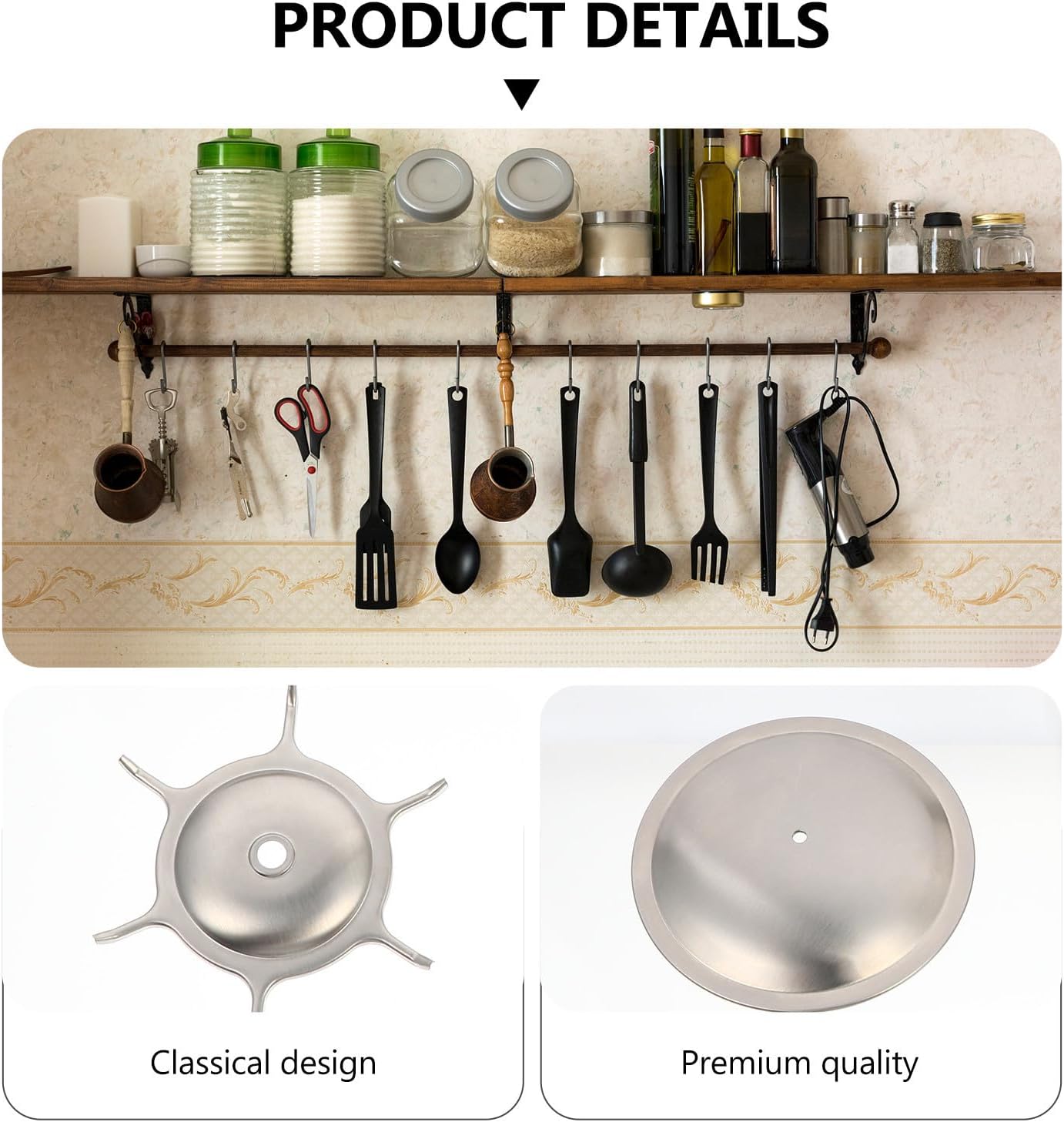Uonlytech Stainless Steel Rotatable Kitchen Utensil Rack with Six Hooks, Lightweight Spatula and Spoon Holder for Stovetop Organization, Premium Quality Kitchen Gadget