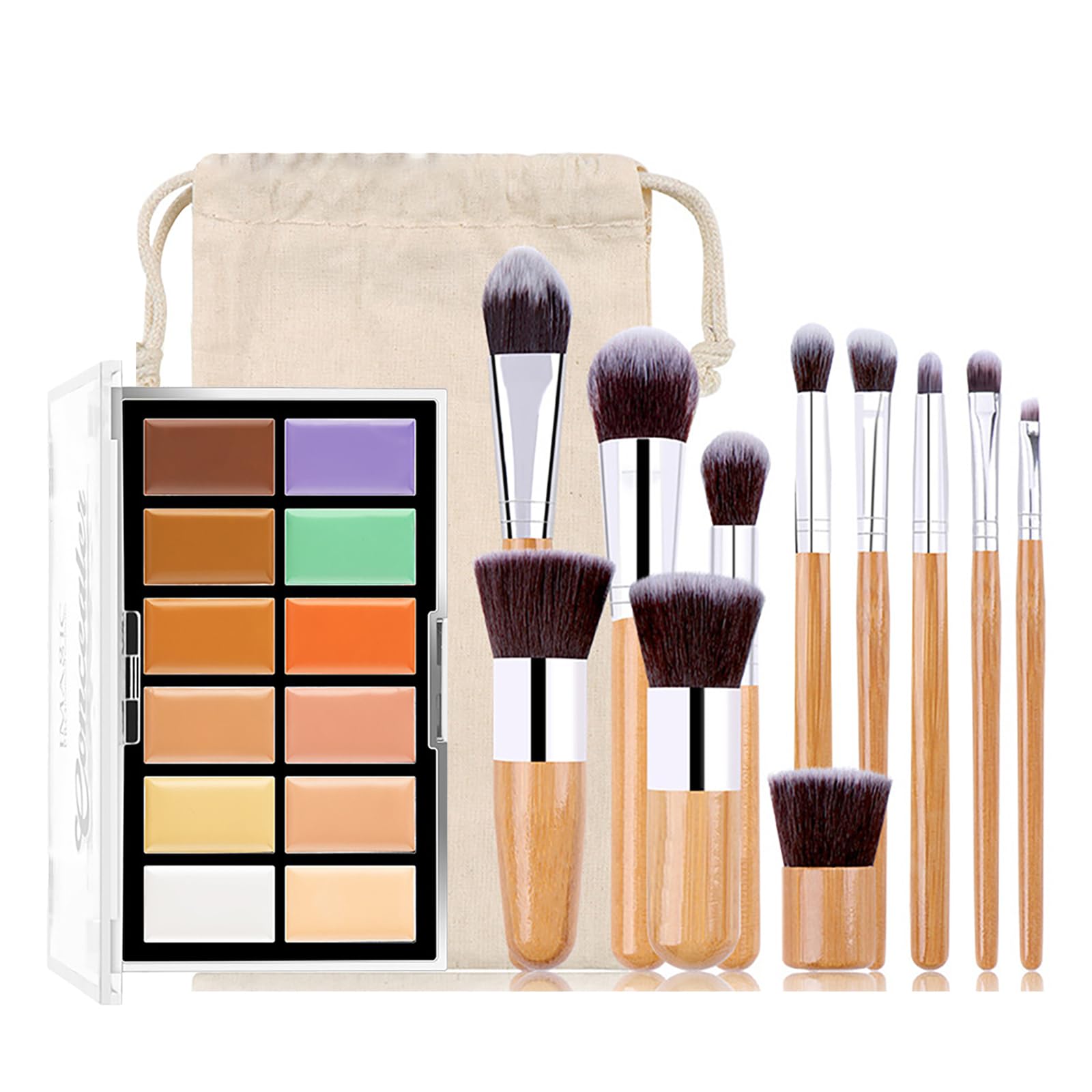 CHSEEOAll in 1 Pro Colour Correcting Makeup Palette Set, 12 Color Cosmetics Green Orange Yellow Cream, Foundation Colour Corrector Concealer Highlight Contouring Kit with 11 Pcs Makeup Brushes