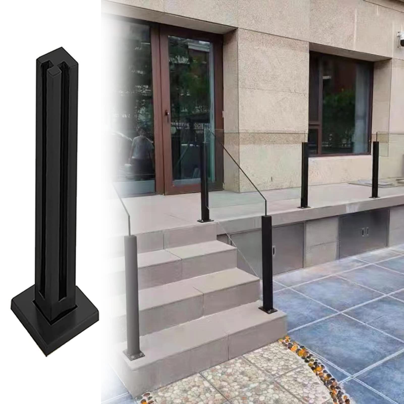 GBMULG Heavy Duty Glass Balustrade Posts, Black Stainless Steel Staircase Handrail Post Panoroof Balustrade Posts, for Platform Corridors Stairs,Black-corner Post-115CM/45.3 In