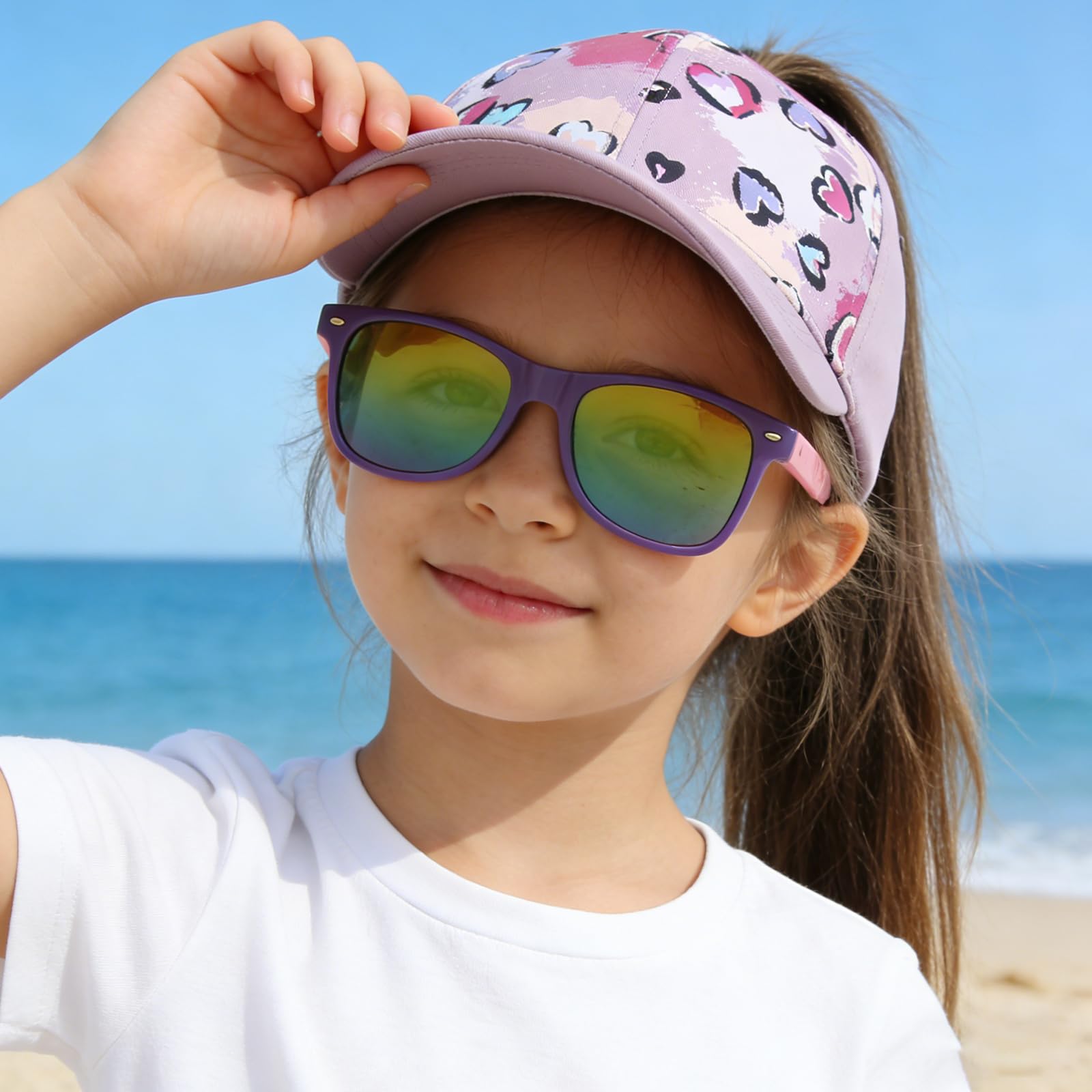 JSTHHTT Gorra de Béisbol para Niñas con Gafas de Sol Gorra Béisbol Ajustable para Niñas Viajes Escolares Gorras
