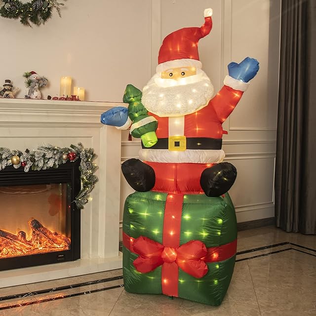 Eambrite 5.5FT Light up Inflatable Christmas Santa Claus Mains Powered Blow up Yard Decorations Waterproof for Front Door Garden Lawn Party Décor