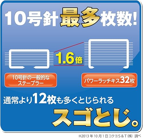 Miniatura 2 de Kokuyo Power Latch Kiss Grapadora, Racchikisu, tipo plano, No. 10, encuadernación de hasta 32 hojas, azul, importación de Japón (SL-MF55-02B)