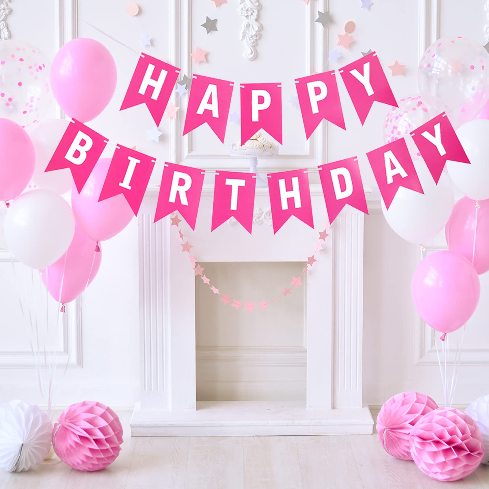 Amazon.co.jp: JANSONG HAPPY BIRTHDAYバナー ローズピンク 白文字