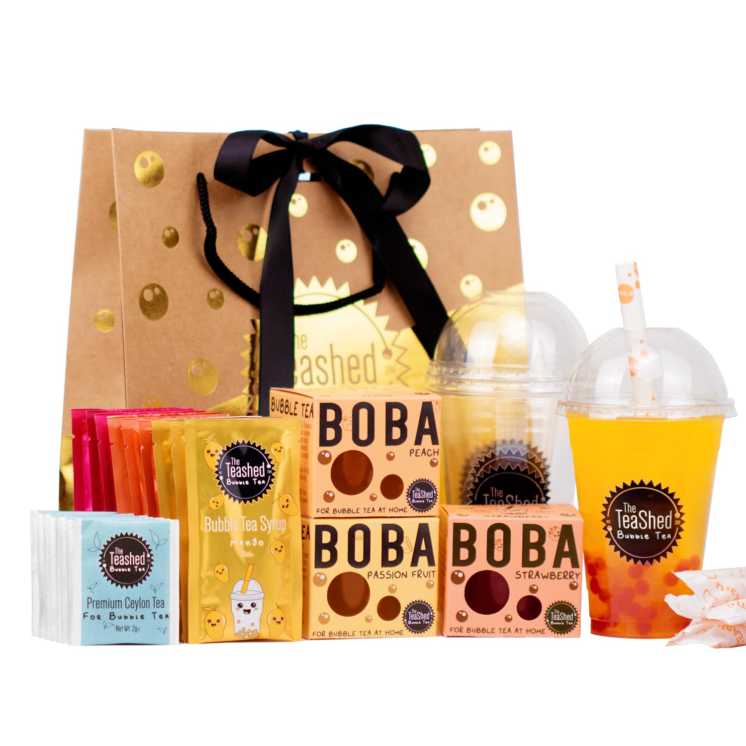Bubble Tea Kit Syrup Gift Set with 9 Servings | Syrup + Tea + Boba Set | The TeaShed