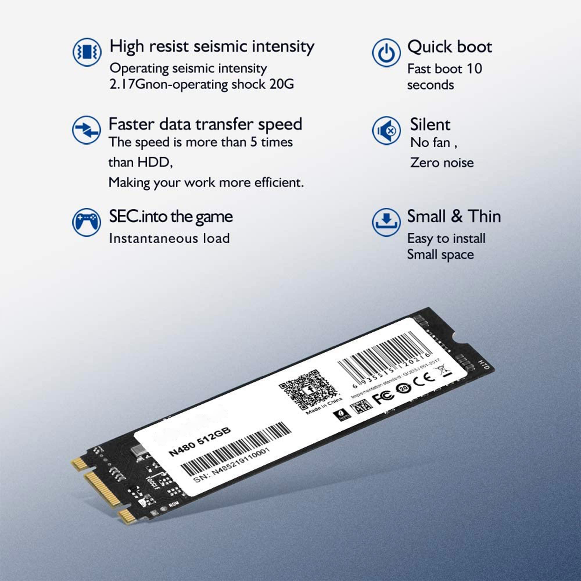 SIMPLETEK Memoria SSD M.2 SATA NGFF 512GB 2280 | Disco Archiviazione a Stato Solido 6.0Gb/s | compatibile con interfaccia SATA2 (3.0GB/s)