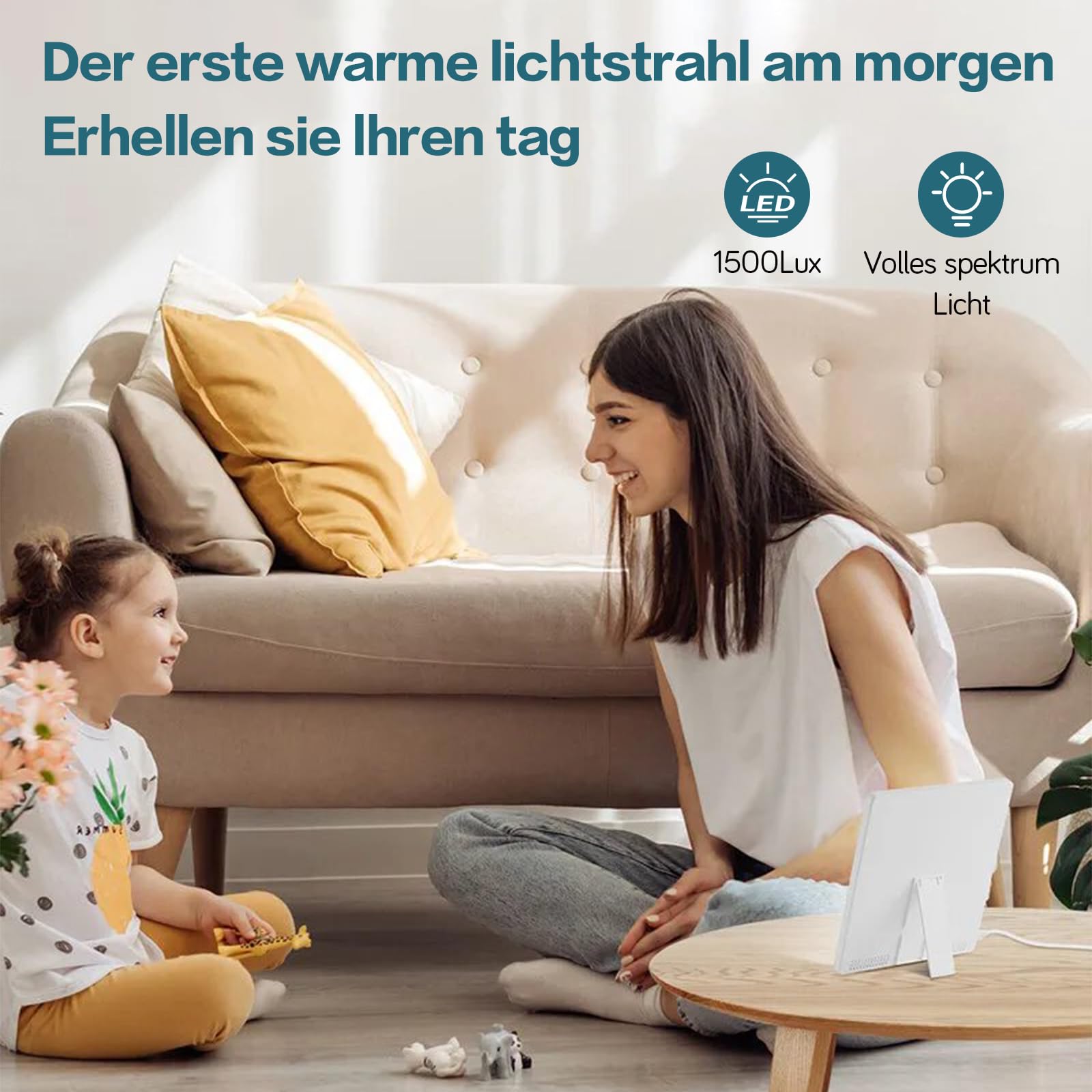 Tageslichtlampe 15000 Lux,LED Lichttherapielampe Tageslicht mit 3 Farbtemperaturen 6 Timer,LED Daylight Lampe, Touch-Control Sonnenlicht Lampe, Vollspektrumlampe für Zuhause/Büro
