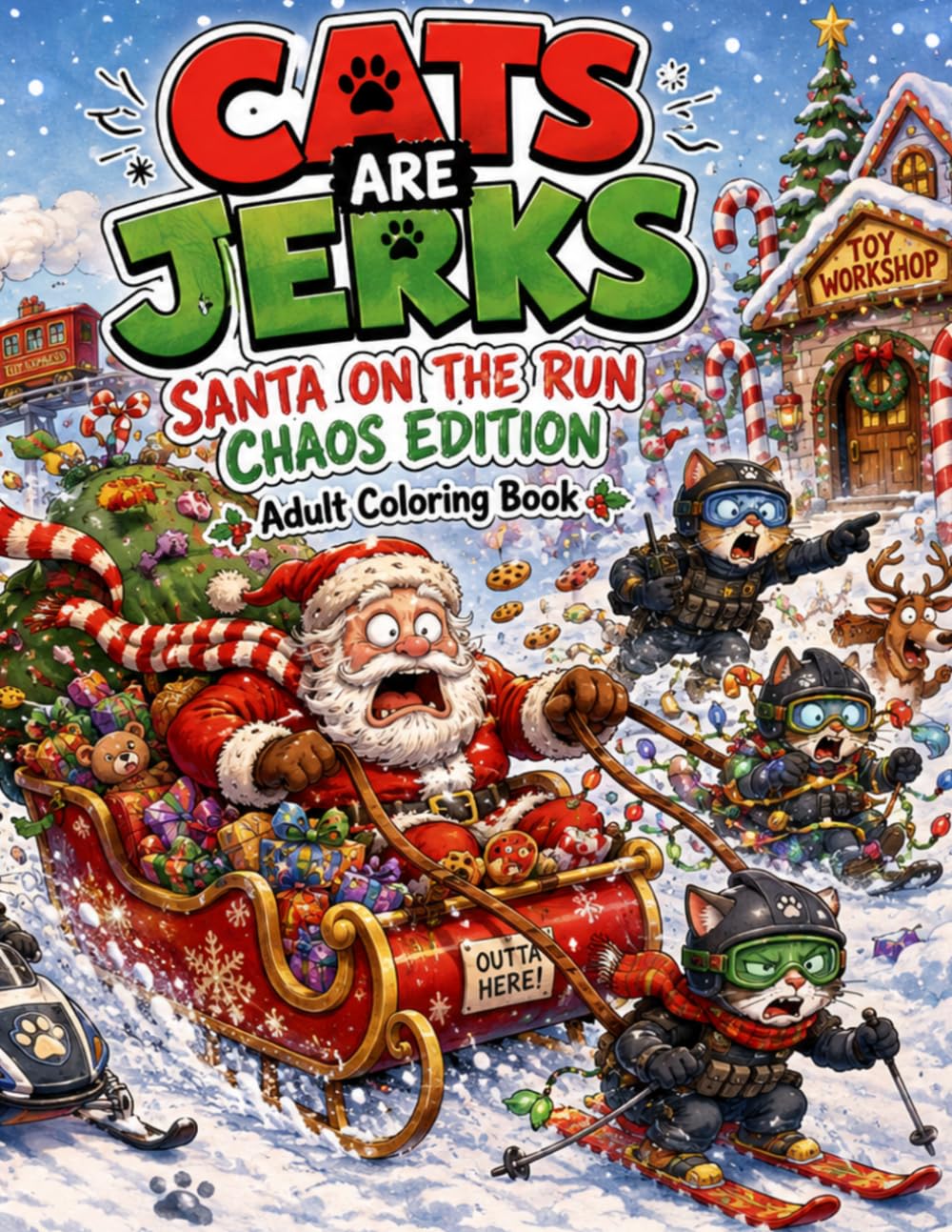 Cats are Jerks: Santa on the Run Chaos Edition Adult Coloring Book