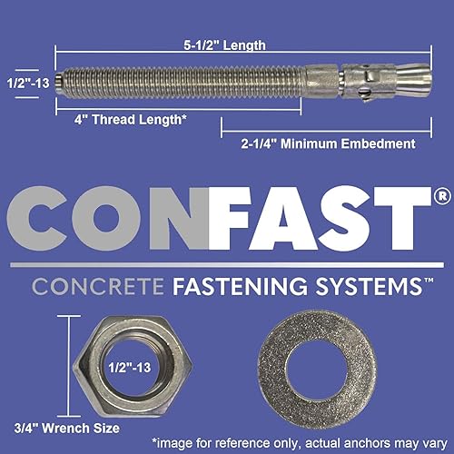 Miniatura 39 de CONFAST Ancla de cuña galvanizada de 1/2" x 7" (caja de 25)