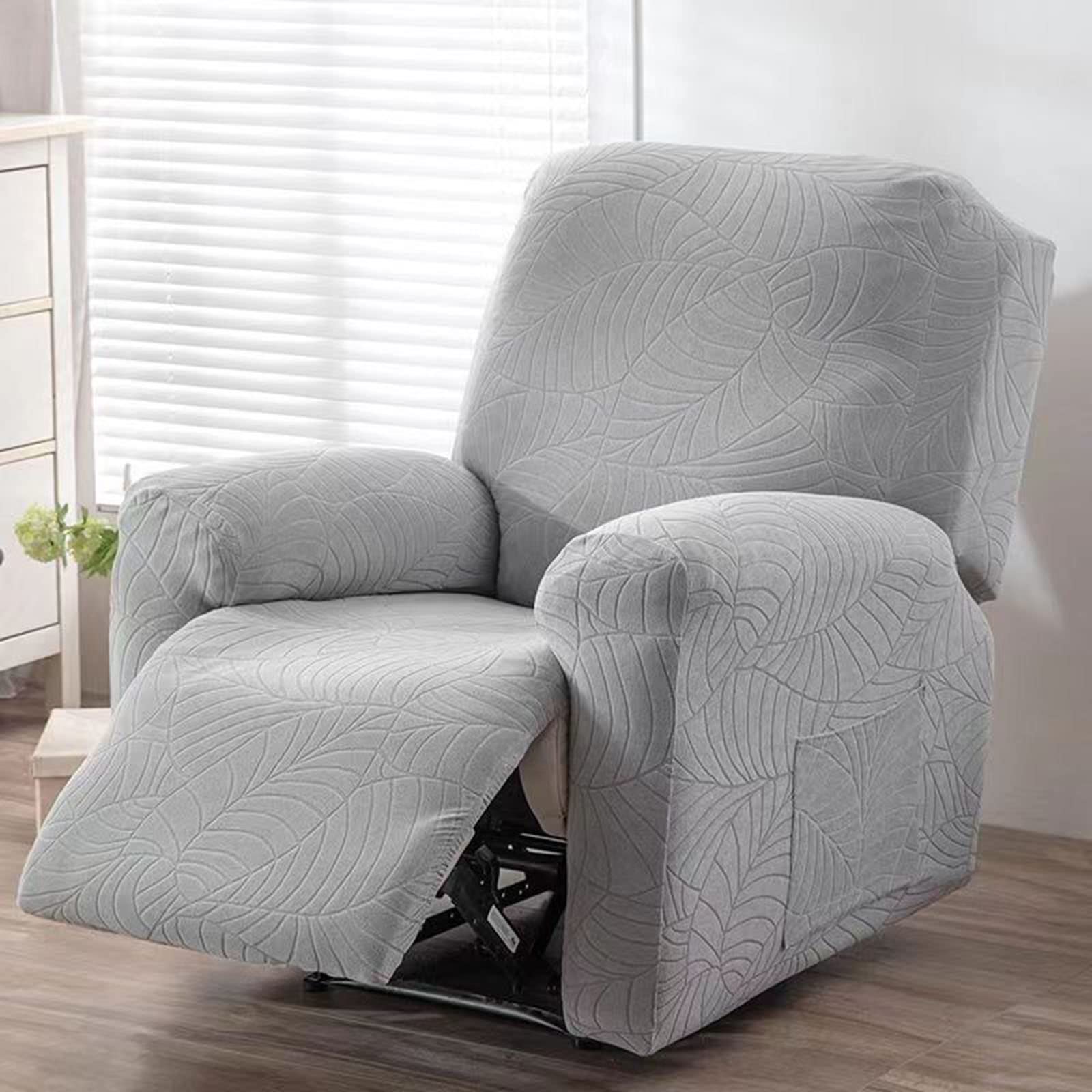 4 Pièces Housse De Chaise Inclinable, Imperméable Housses De Protection pour Fauteuil Inclinable, Feuille à Motifs Housse De Fauteuil pour Salon-Gris Clair