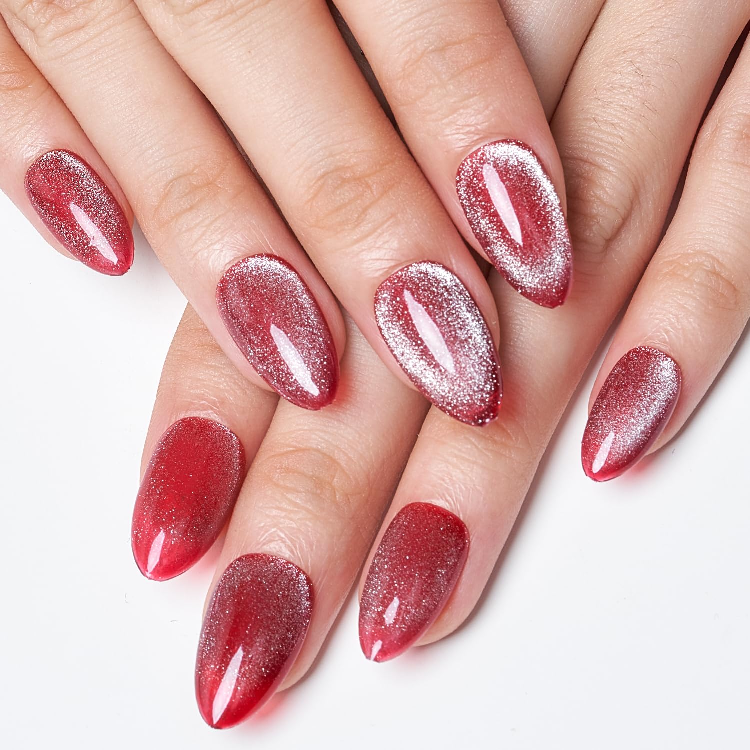 Amazon.com: GLAMERMAID Red Magnet Cat Eyes Press on Nails Short