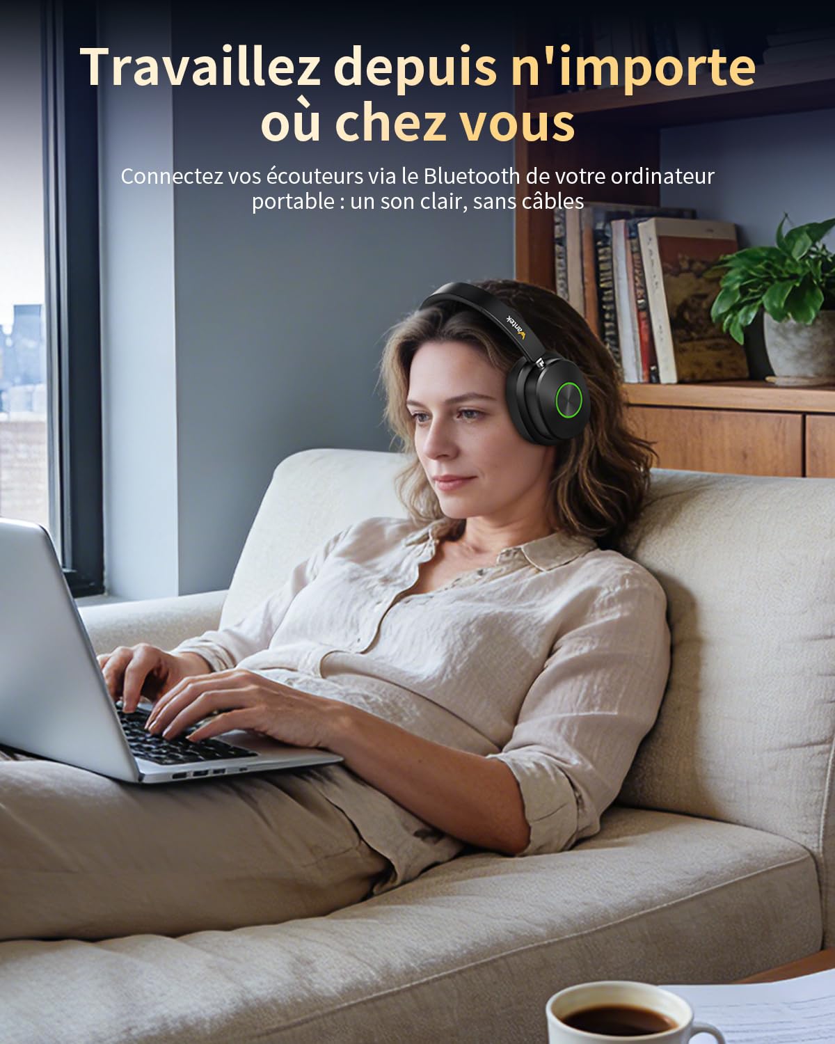 Wantek Casque sans Fil pour télévision - Casque TV sans Fil pour Personnes âgées avec Station de Charge d'émetteur - sans délai Audio - Bluetooth 5.4 - Casque Supra-auriculaire avec 3 Modes Audio