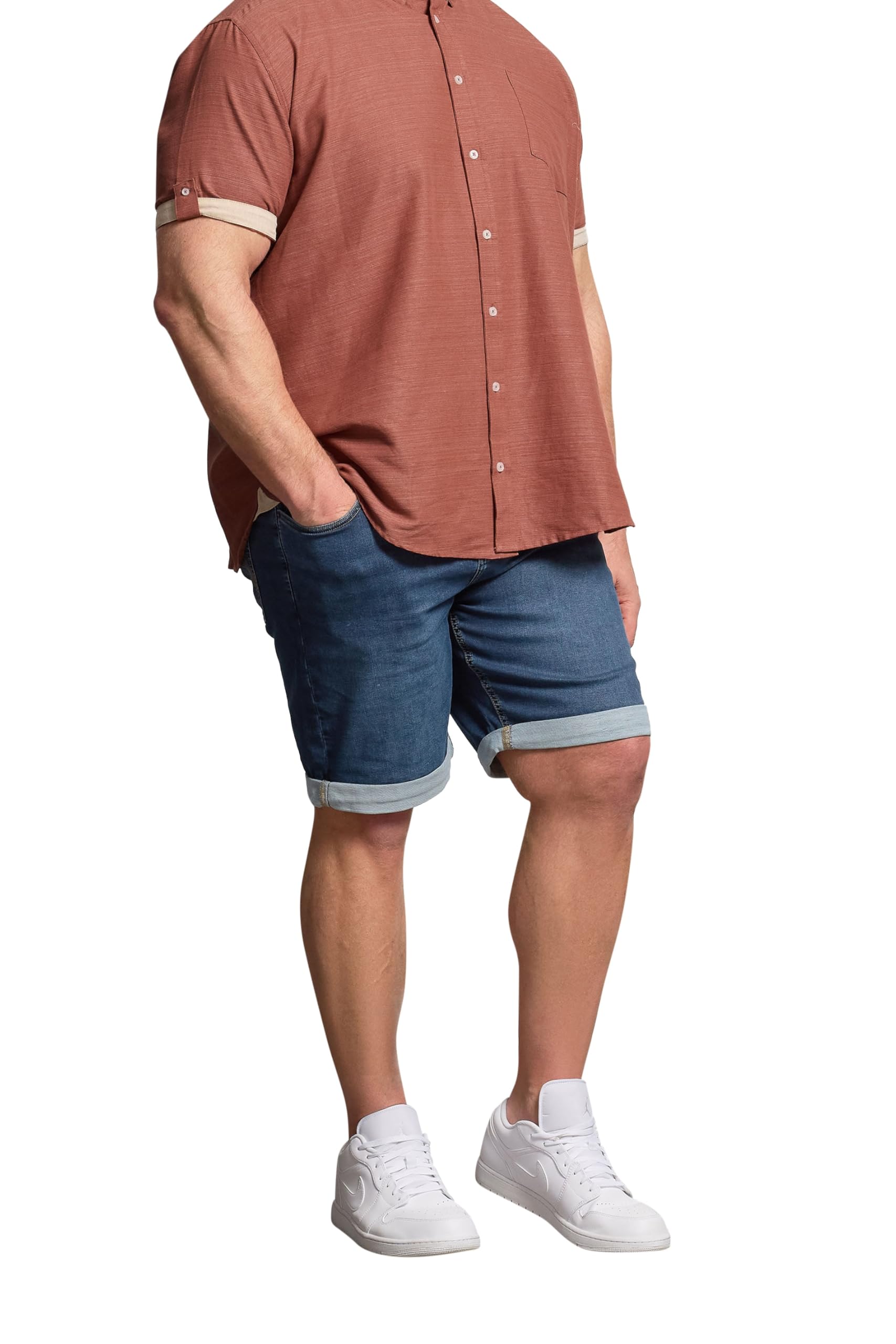 Badrhino Men's Mid Blue Big & Tall Ultra Stretch Denim Short - Plus Size Curve