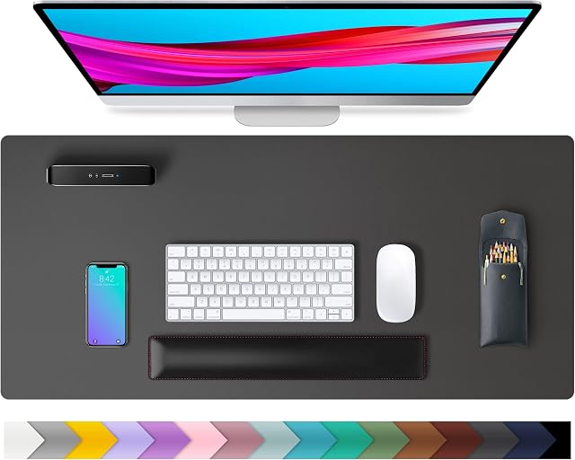 Leather Desk Pad Protector,Mouse Pad,Office Desk Mat,Non-Slip PU Leather Desk Blotter,Laptop Desk Pad,Waterproof Desk Writing Pad for Office and Home (80cm x 40cm, Gray)