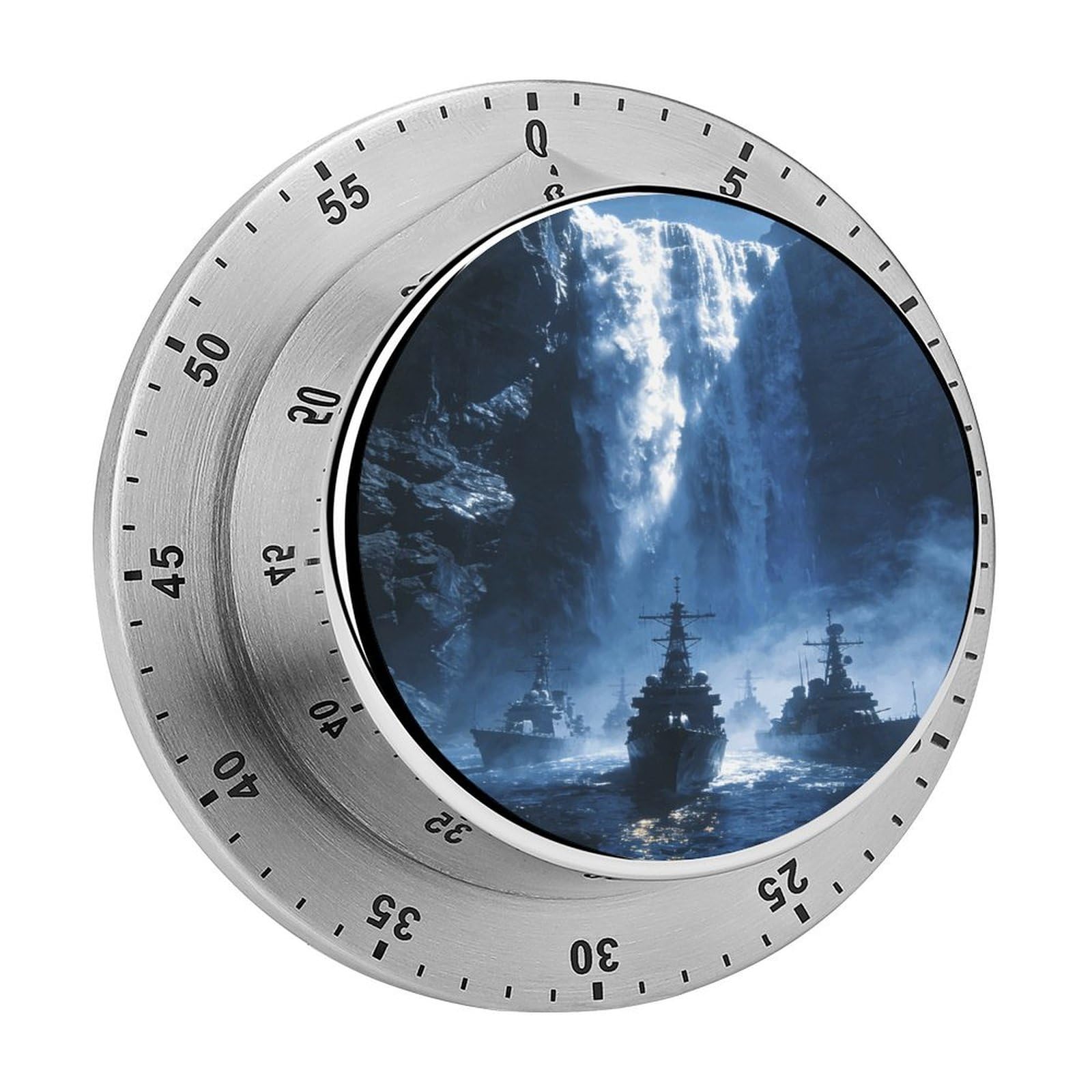 Waterfall Navy Timer Exquisite Stainless Steel Body Desk Visual Timer with Loud Alarm 60-Minute Mechanical Countdown Timers Magnetic Backing Cooking Kitchen Timers for Work