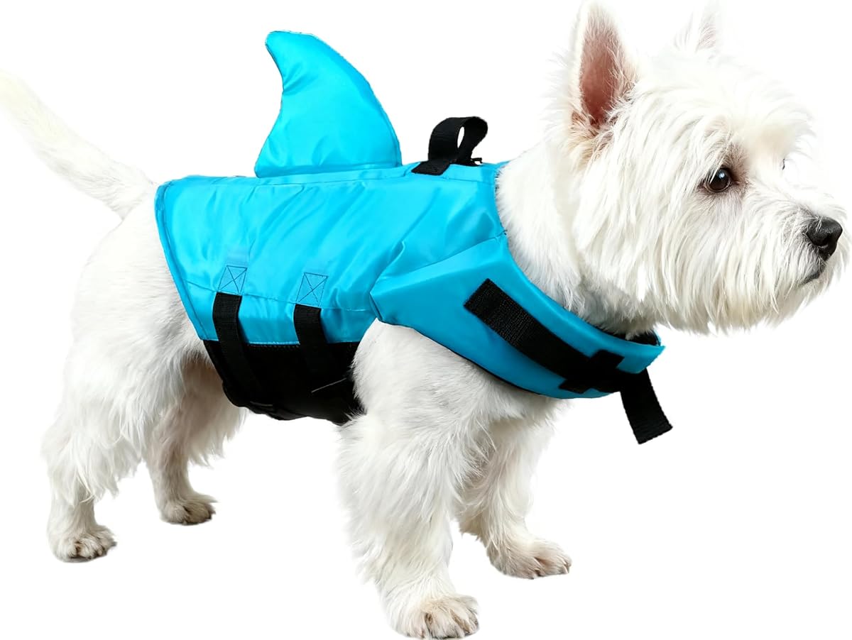 GabeFish Shark Chalecos salvavidas para perros, azul, naranja, traje de baño para gatos azul mediano