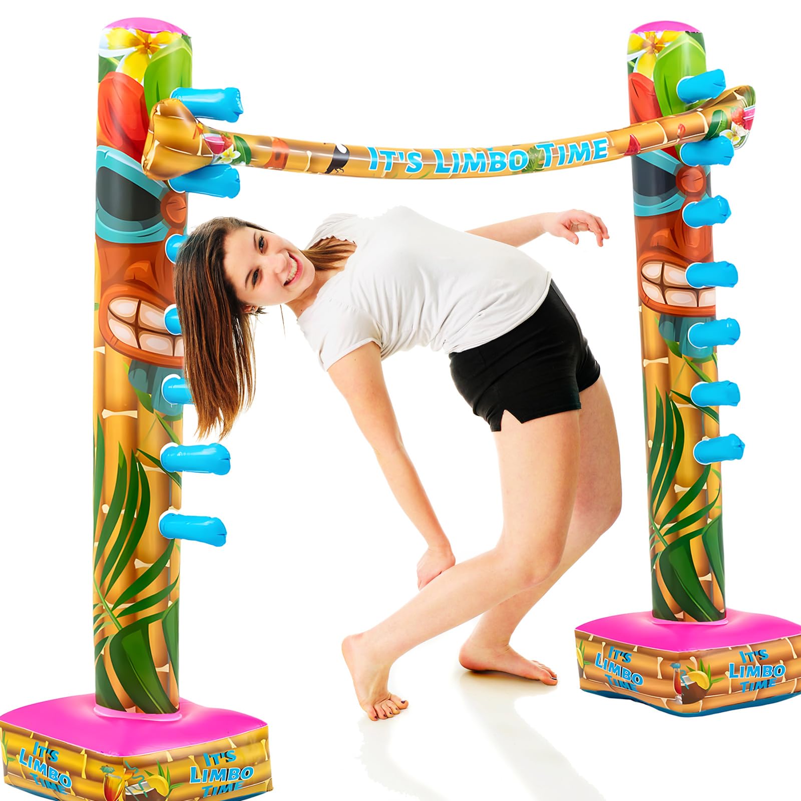 Condition photo showing As Is for libima inflatable hawaiian limbo party game for kids and adults | tropical theme limbo stick, outdoor garden beach pool birthday decor, inflatable setup