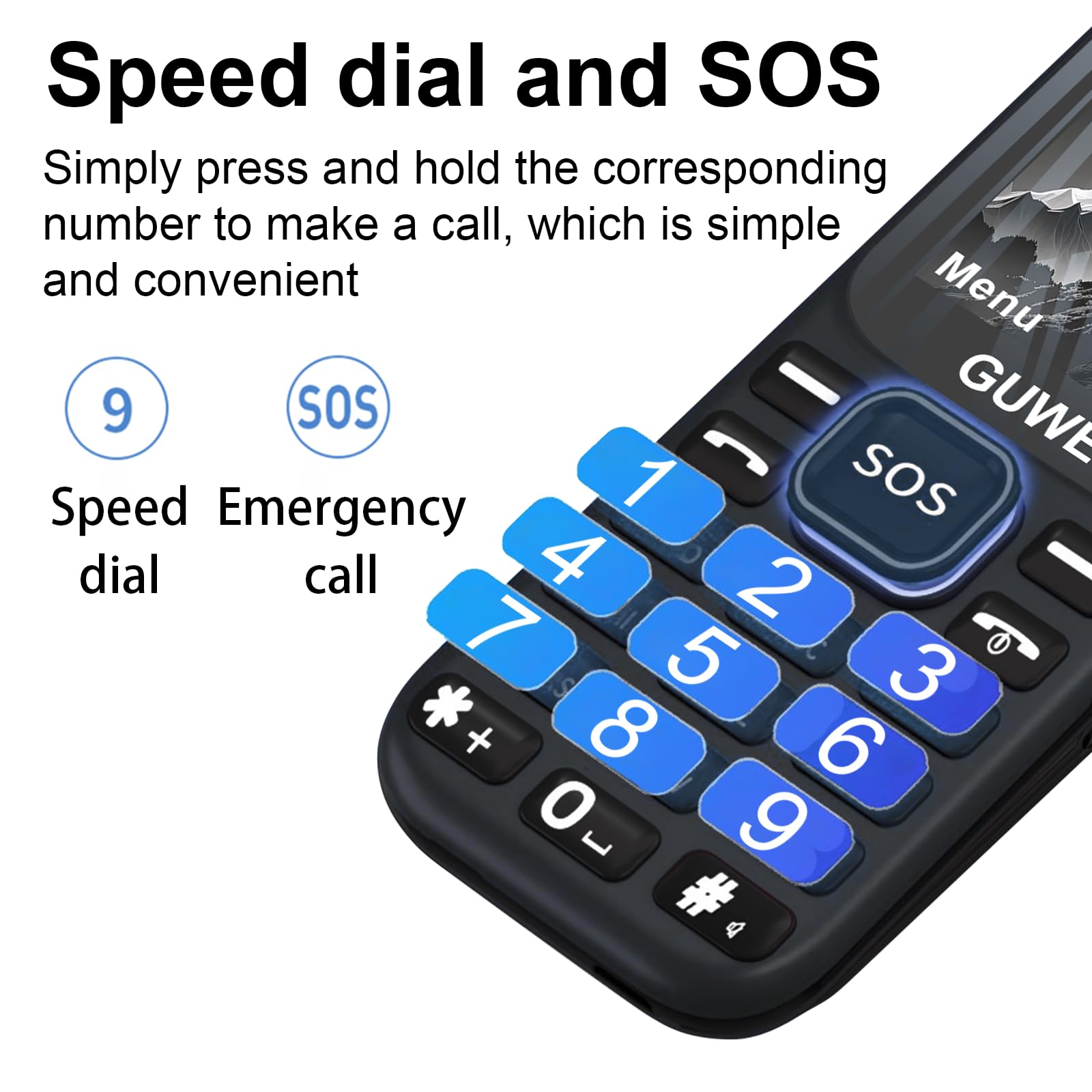 Guwet A2 telefono per anziani, Batteria ad alta capacità, telefono a tasti, con segnale forte, pulsante SOS, lungo standby e colore nero.