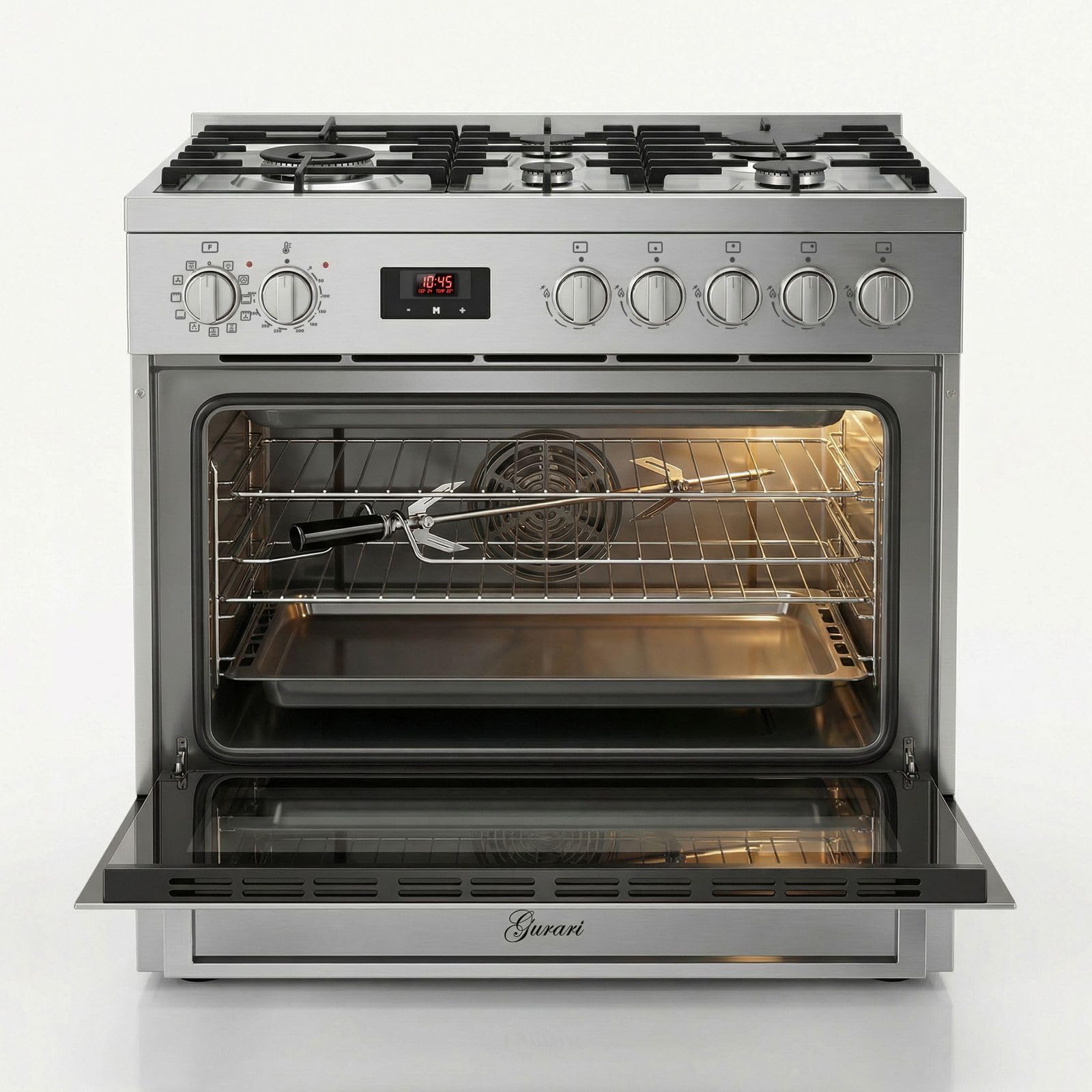 Gurari GCH E 818 X kuchenka gazowa ze stali nierdzewnej, 90 cm, 126 l, gaz ziemny, 4 kW, WOK, samoczyszczący, obrotowy szpikulec + okap kuchenny 90 cm AT 9455 N ECO, 1250 m³/h