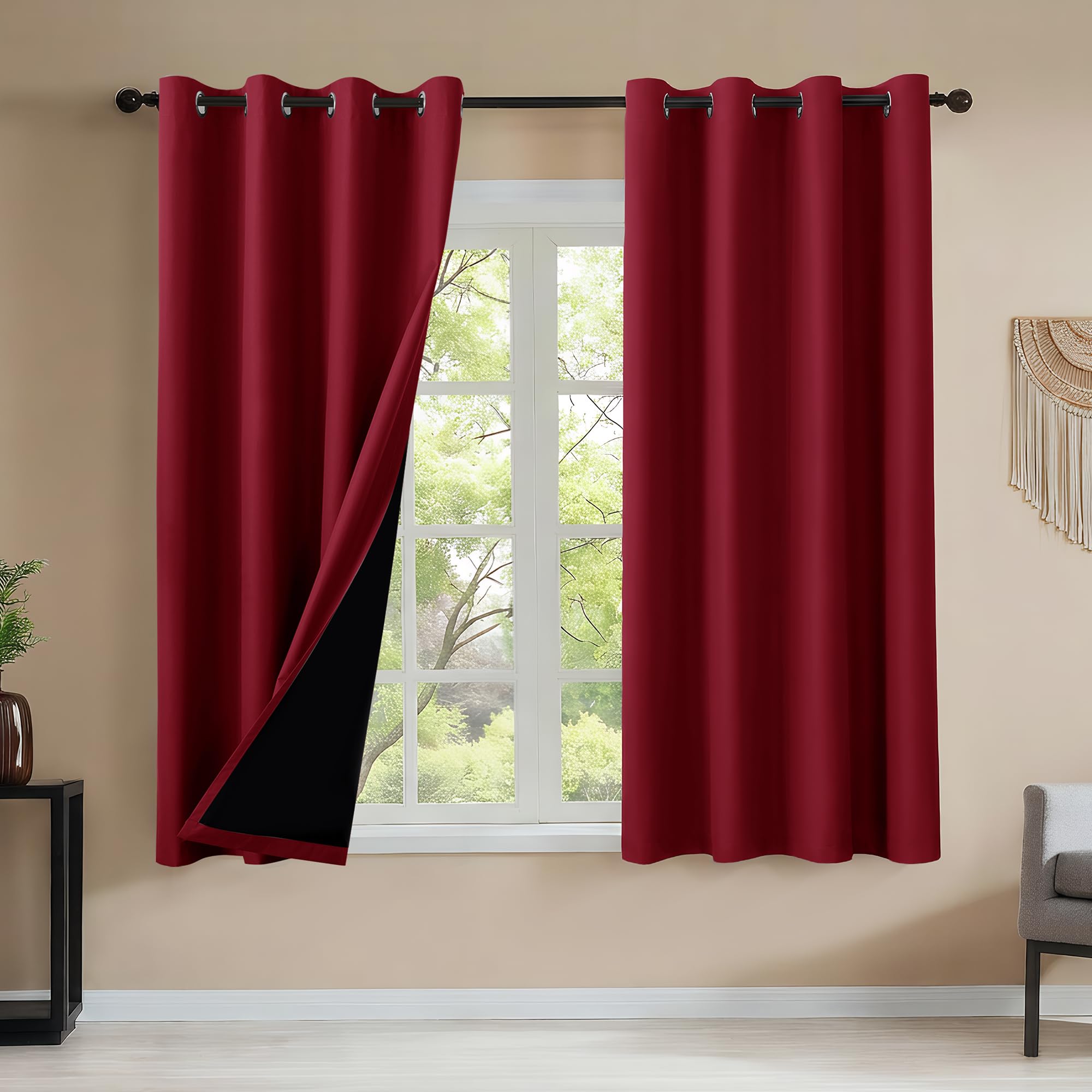100% Blackout Curtains 5 Feet for Window, 2 Set, Maroon, 132x152 cm | Thermal Insulated, Noise Reducing Privacy Room Darkening Curtains for Bedroom, Living Room, Home Decor, Grommet Draps-image-33