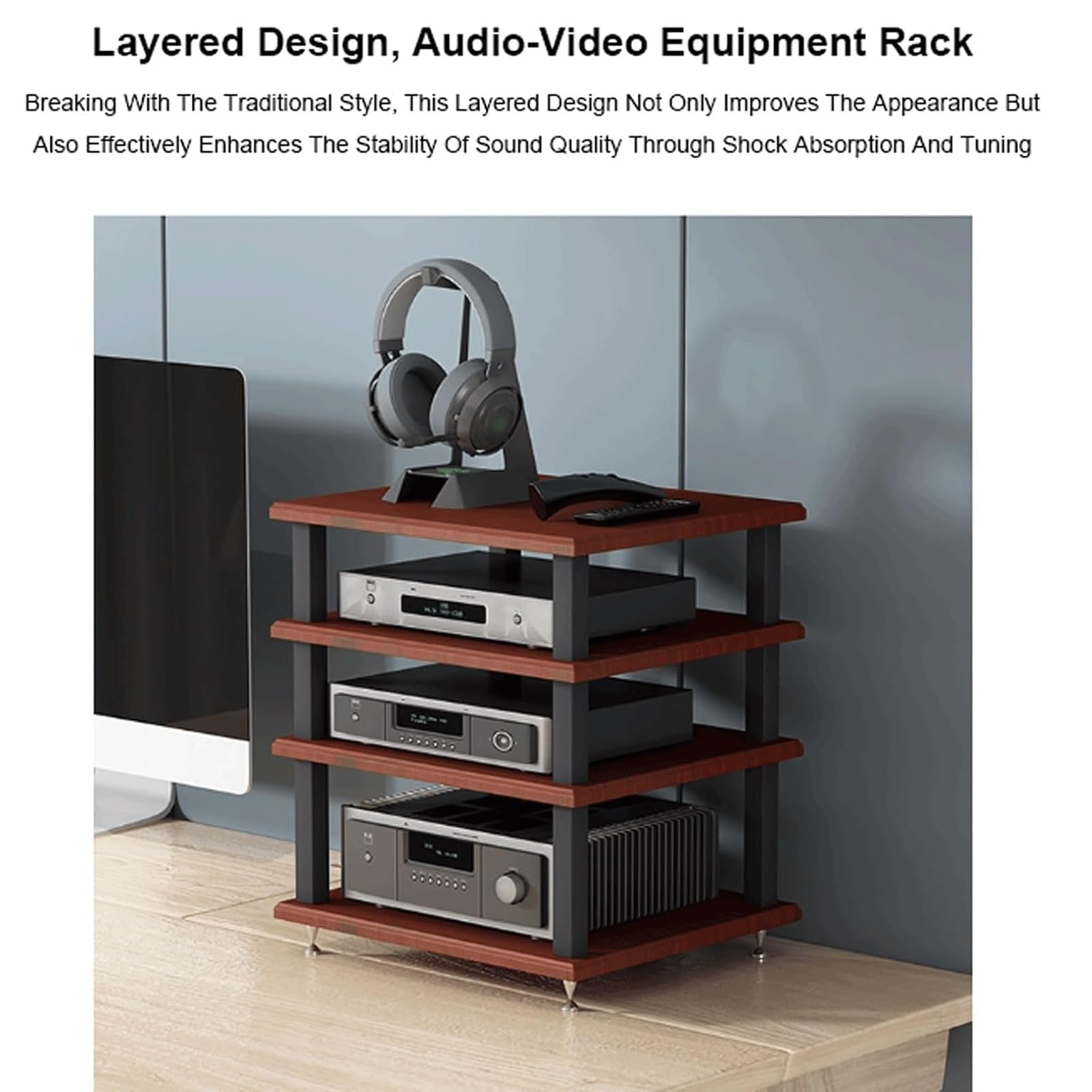 Étagère HiFi à 2 étages en bois résistant aux chocs pour matériel audio et home cinéma Solution de rangement élégante pour les amateurs de musique
