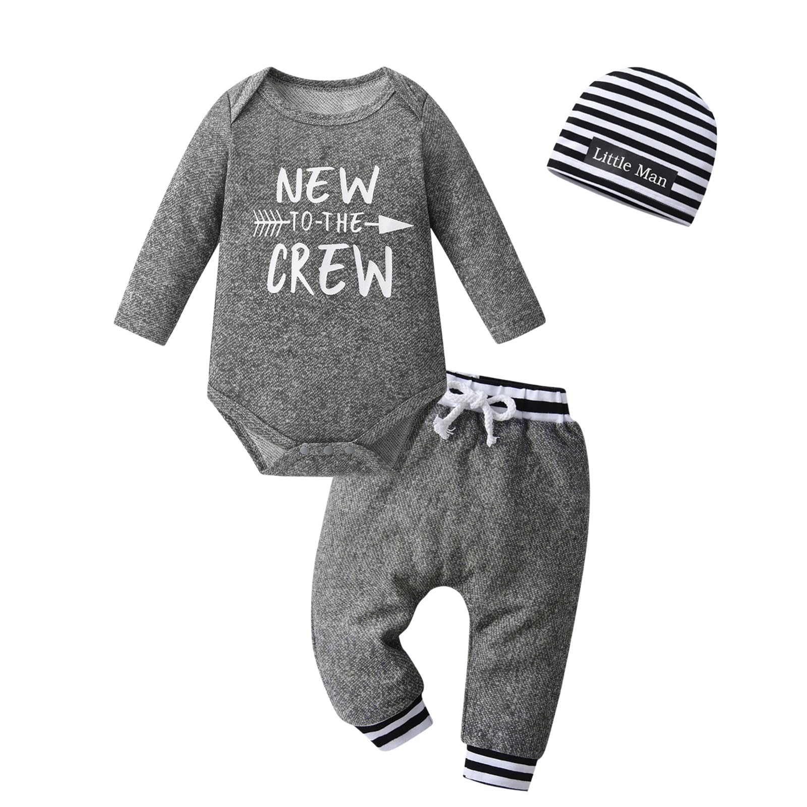 Tearfuty Newborn Baby Boy Clothes Long Sleeve Romper + Pants + Hat 3pcs Clothing Sets