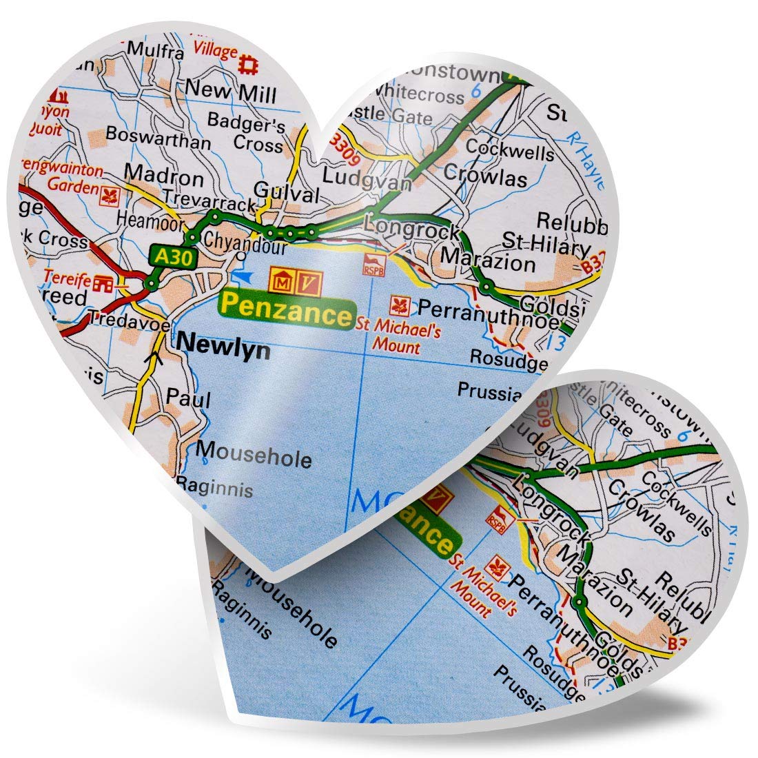 Destination Vinyl Ltd Multi 2 X Heart Stickers 7.5 Cm - Penzance Town England Uk Gb Fun Decals For Laptops,Tablets,Luggage,Scrap Booking,Fridges, #46012