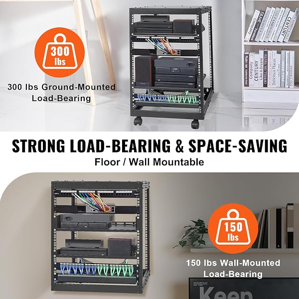 VEVOR Rack de Servidor de Marco Abierto de 15U, Profundidad Ajustable de 23"-40", Rack de Servidor de Red, 4 Postes con Ruedas, sostiene Todos Sus Equipos de TI de Red Módem enrutador de Engranaje - 3