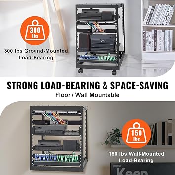 VEVOR 15U Open Frame Server Rack, Adjustable Depth 23