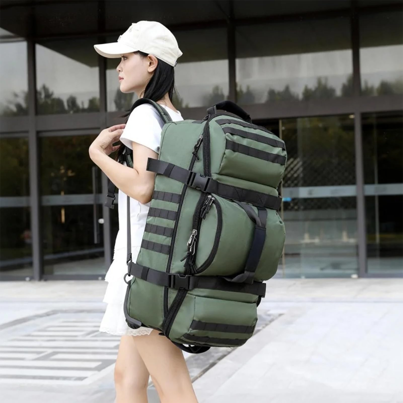 Reisetasche Mit Rollen 80L Große Sporttasche Rucksack Faltbare Wasserdicht Freizeittasche Handgepäck Für Reise Camping Gym Fitness Weekender Schwimmen Yoga Travel Overnight (Grün)