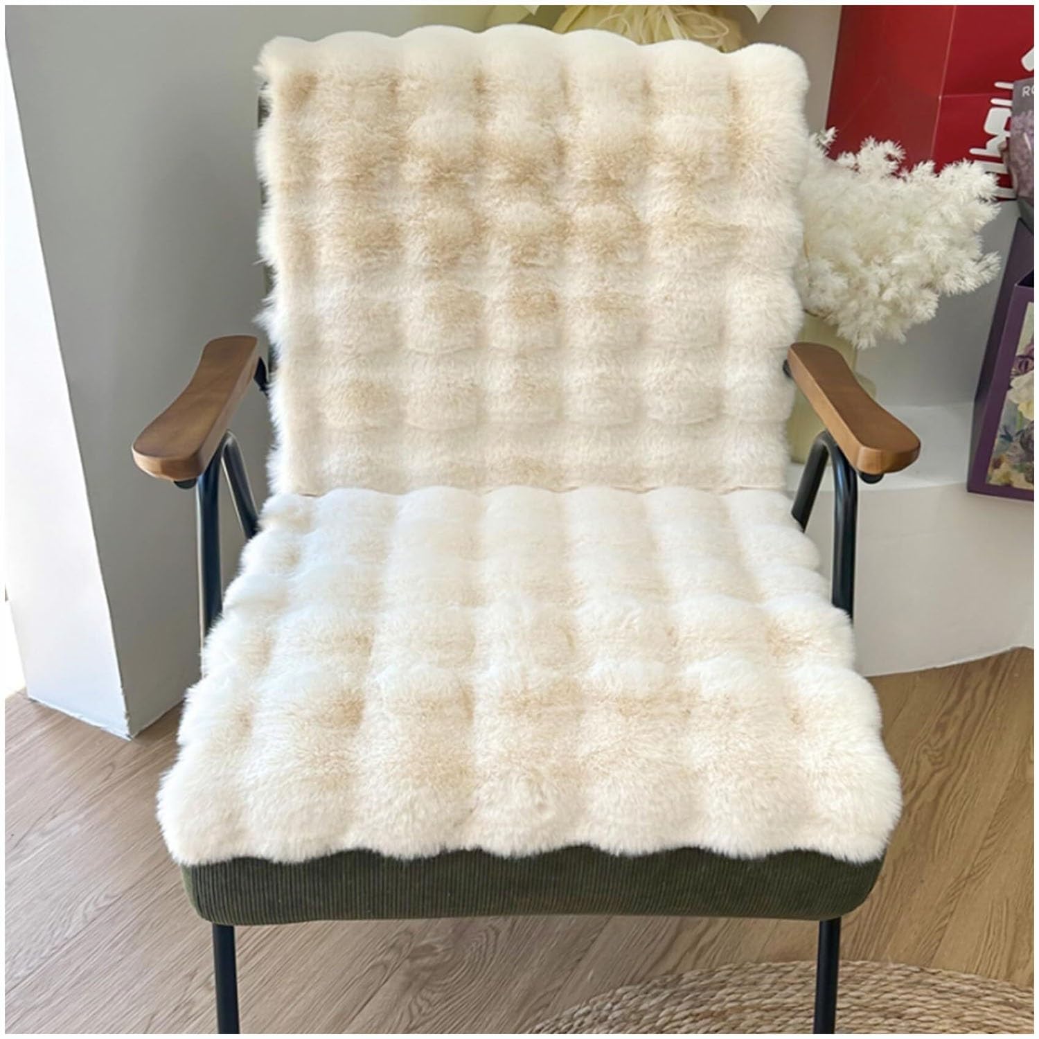 HKJGNH Faux Rabbit Fur Recliner Cover, 3D Bubble Non-Slip Soft Fuzzy Recliner Rocking Chairs Cover, Washable Furniture Protector Couch Cover(Beige,70x100cm/27x39in)
